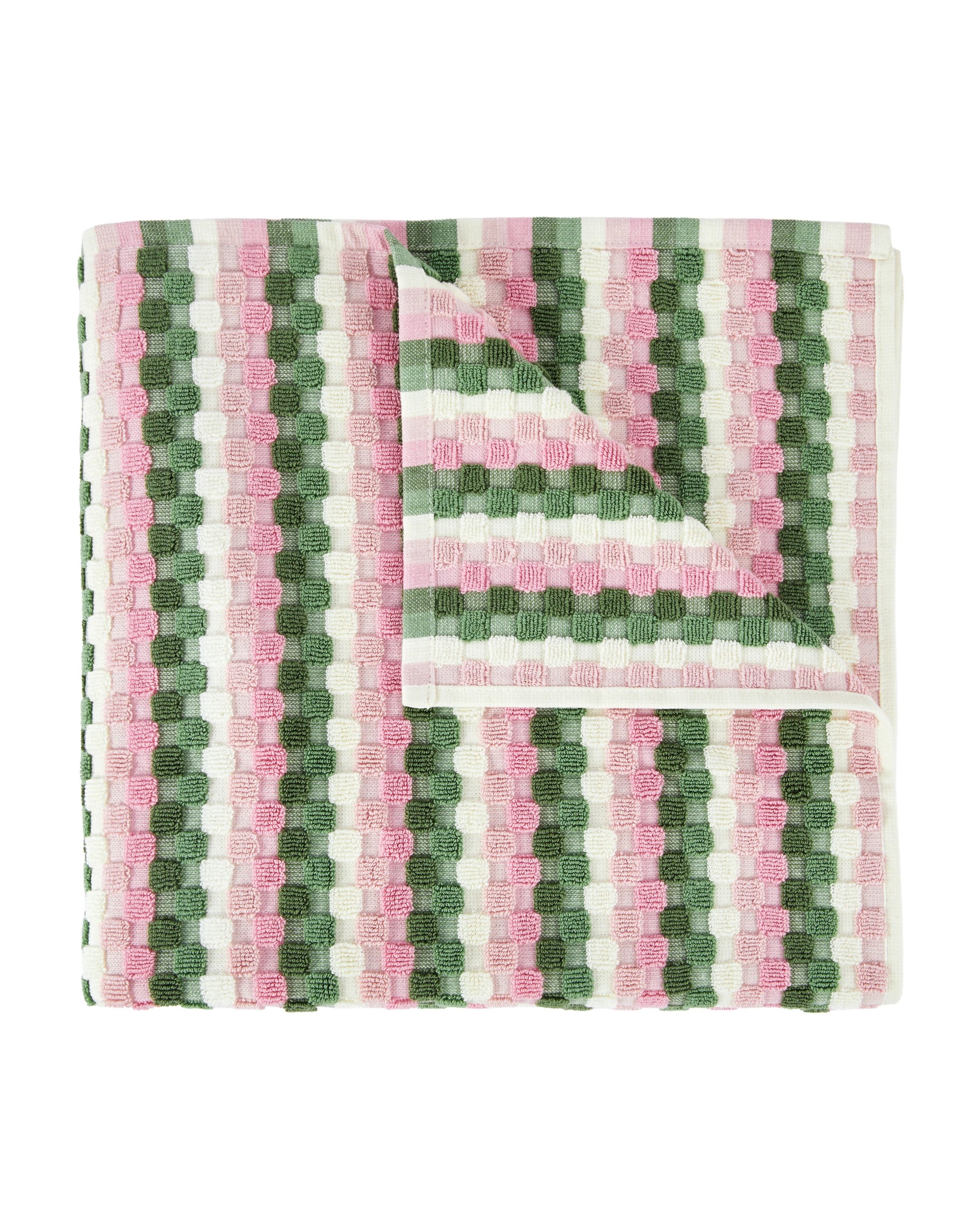 1 Popcorn Cotton Bath Towel - Green and Pink, 1 of 5