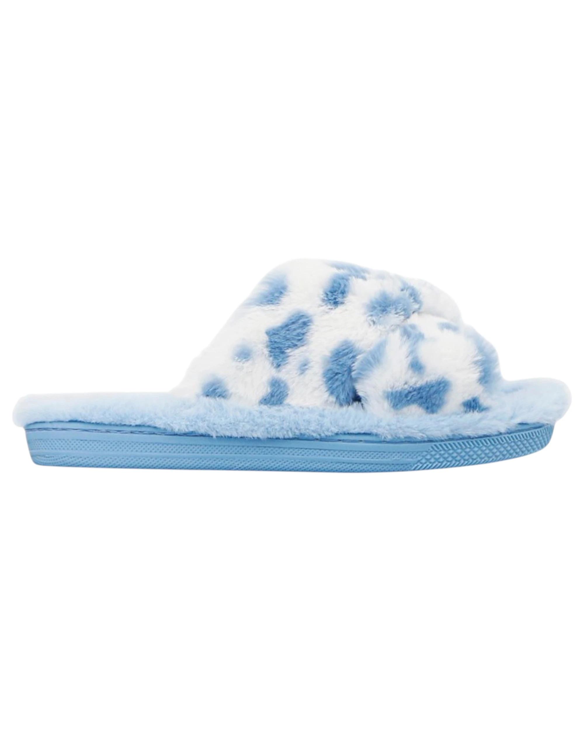 1 Grosby Womens Invisible Miah Blue/ White Indoor Fluffy Slippers BLUE/WHITE, 1 of 4
