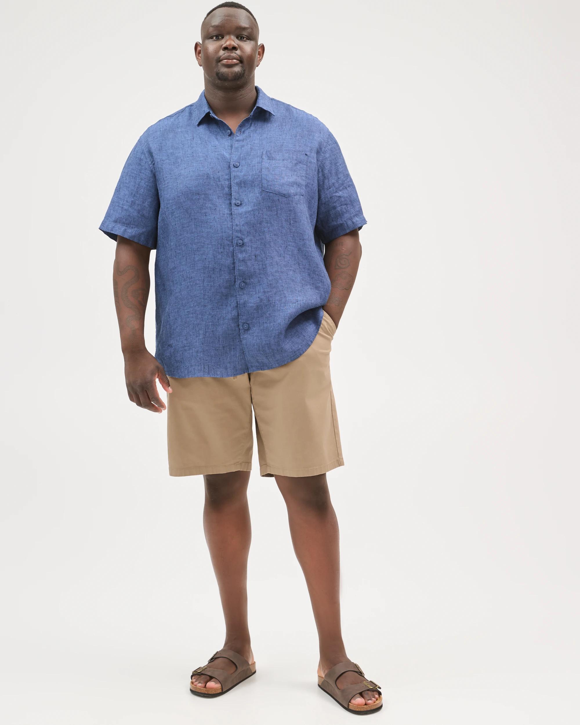 1 Target Man Plus Size European Linen Short Sleeve Shirt INDIGO BLUE, 1 of 6