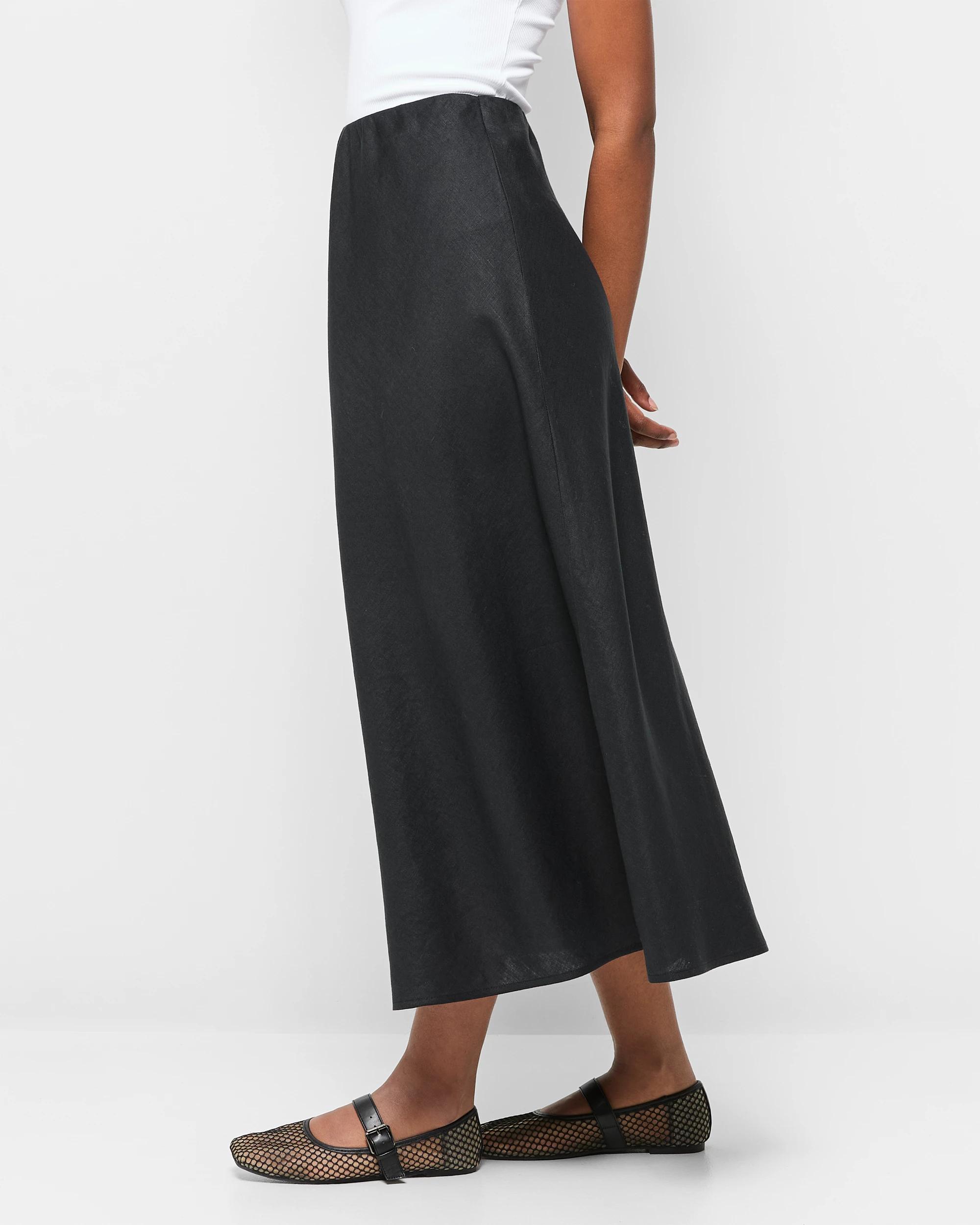 3 Target Petites European Linen Bias Maxi Skirt BLACK, 3 of 5