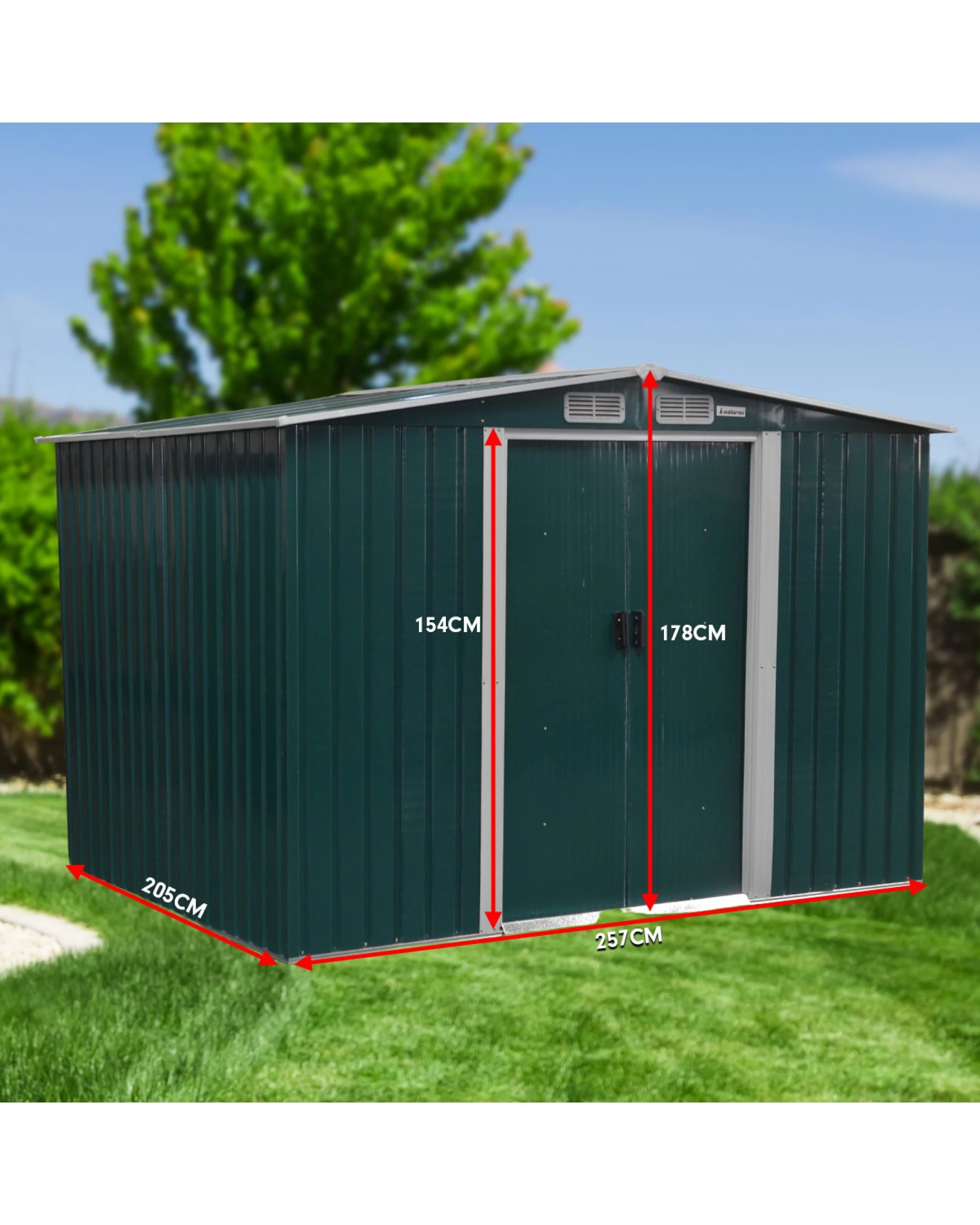 2 Wallaroo 6ft x 8ft Garden Shed Spire Outdoor Storage Shelter Sloped Roof Workshop Tool - Green, 2 of 7