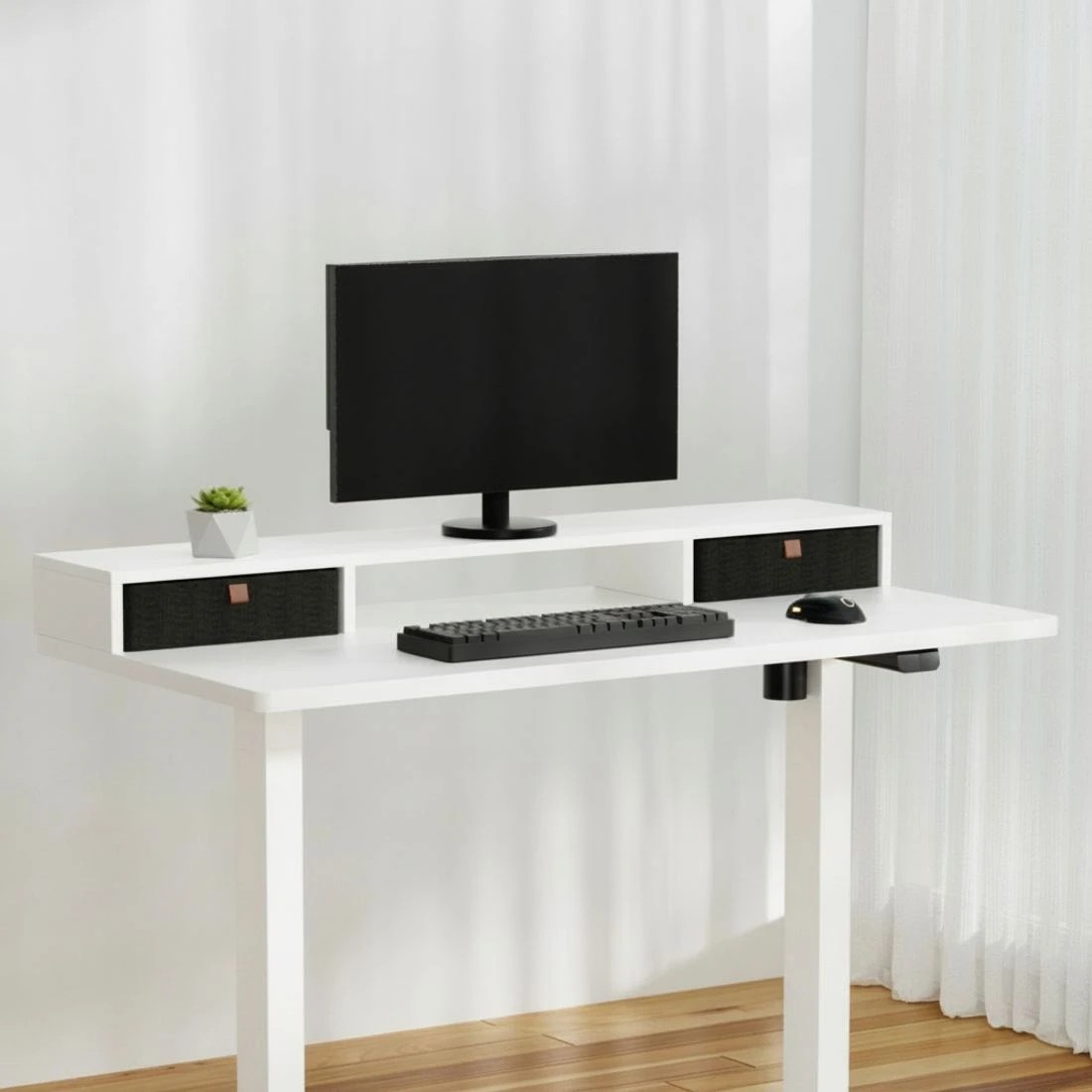 6 Artiss Electric Standing Desk with Storage Shelf Drawer Office Table - White, 6 of 7