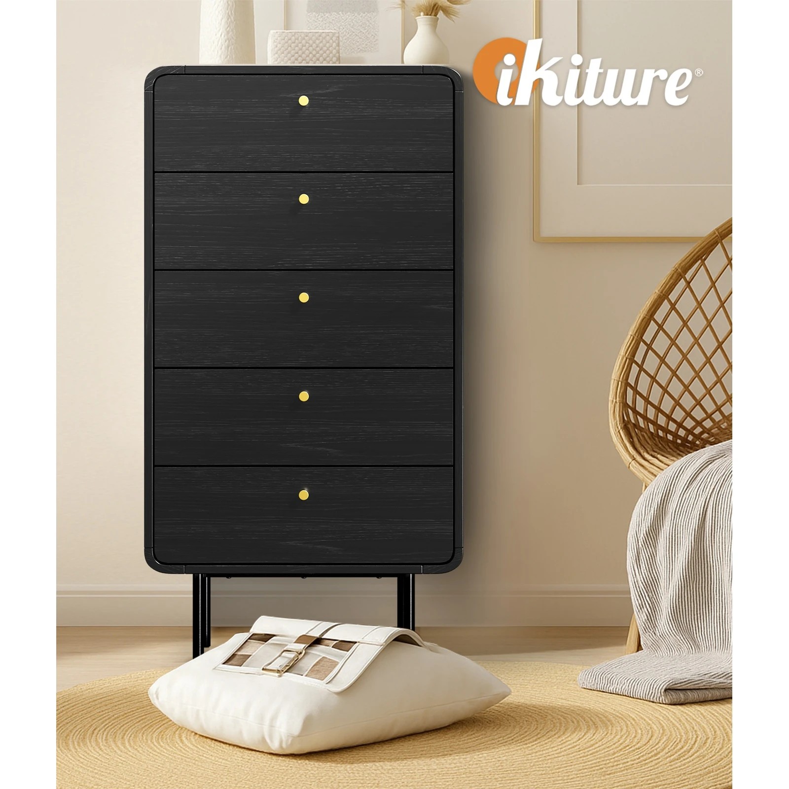 5 Oikiture 5 Chest Of Drawers Tallboy Storage Cabinet Dresser
 - Black, 5 of 10