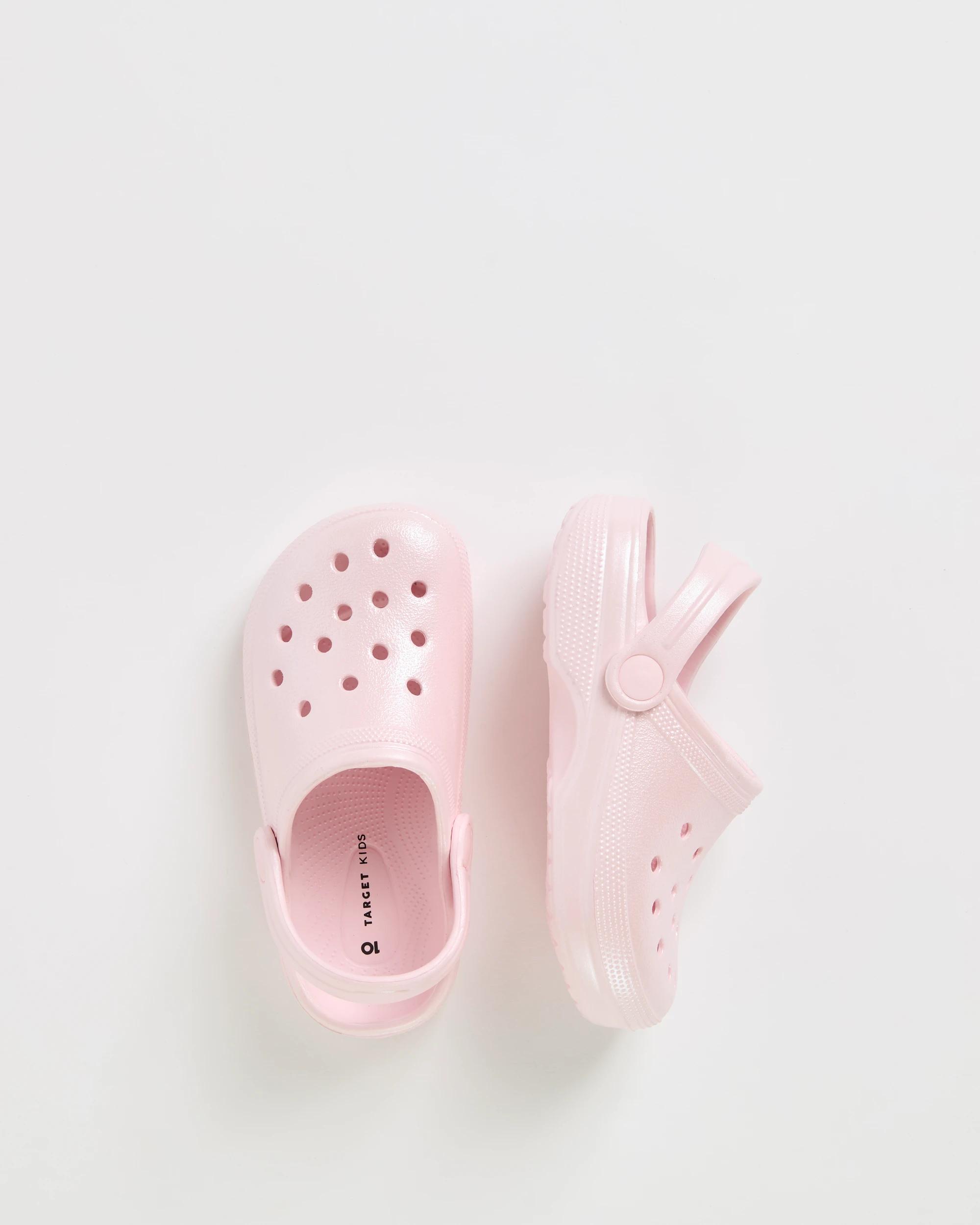 3 Target Kids Round Toe Clogs PEARL PINK FLOWER BUTTON, 3 of 3