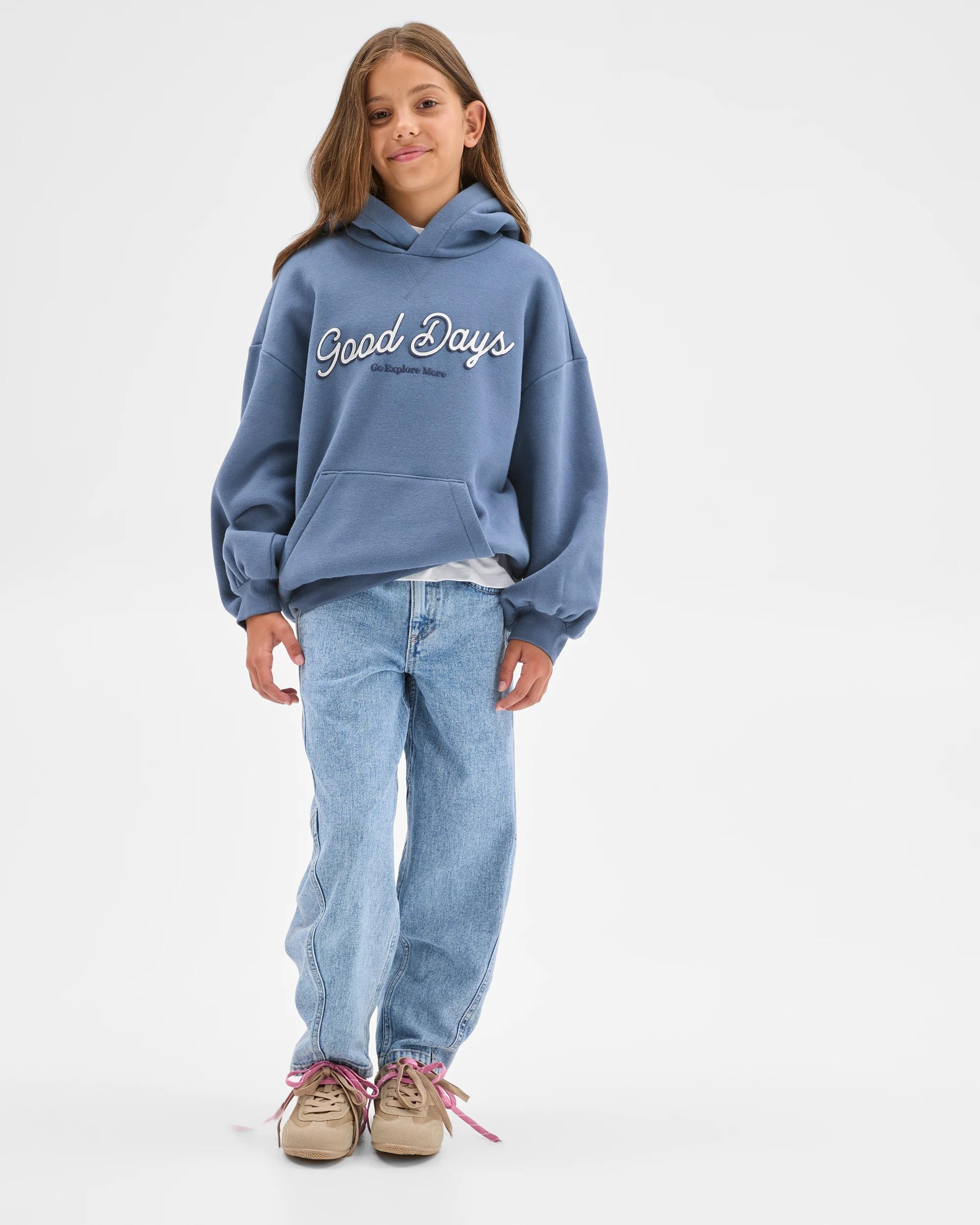 3 Target Kids Australian Cotton Blend Oversized Fleece Hoodie GOOD DAYS BLUE, 3 of 7