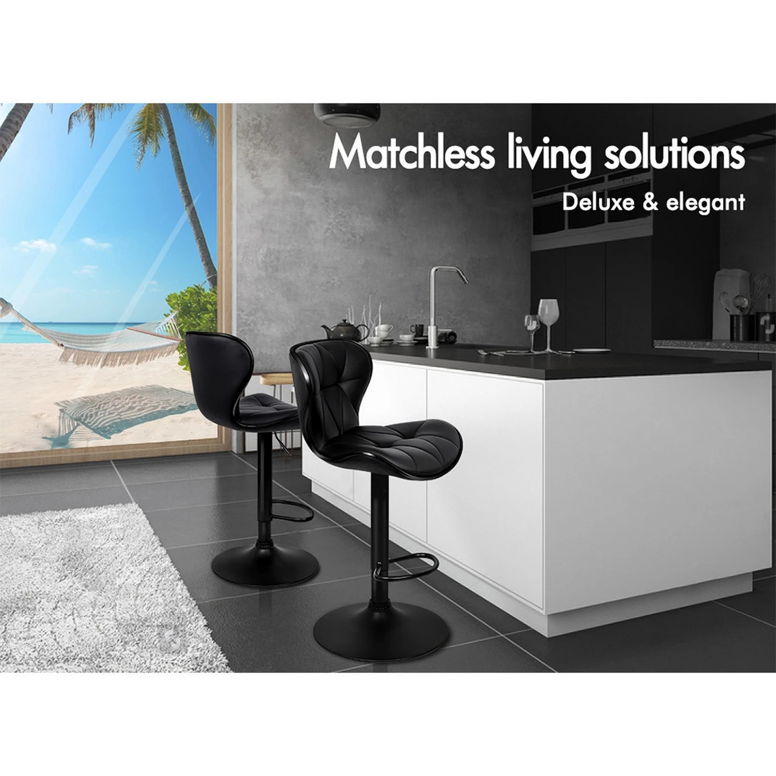 10 Alfordson 2x Bar Stools Luna Kitchen Swivel chair Leather Gas lift - Black, 10 of 10