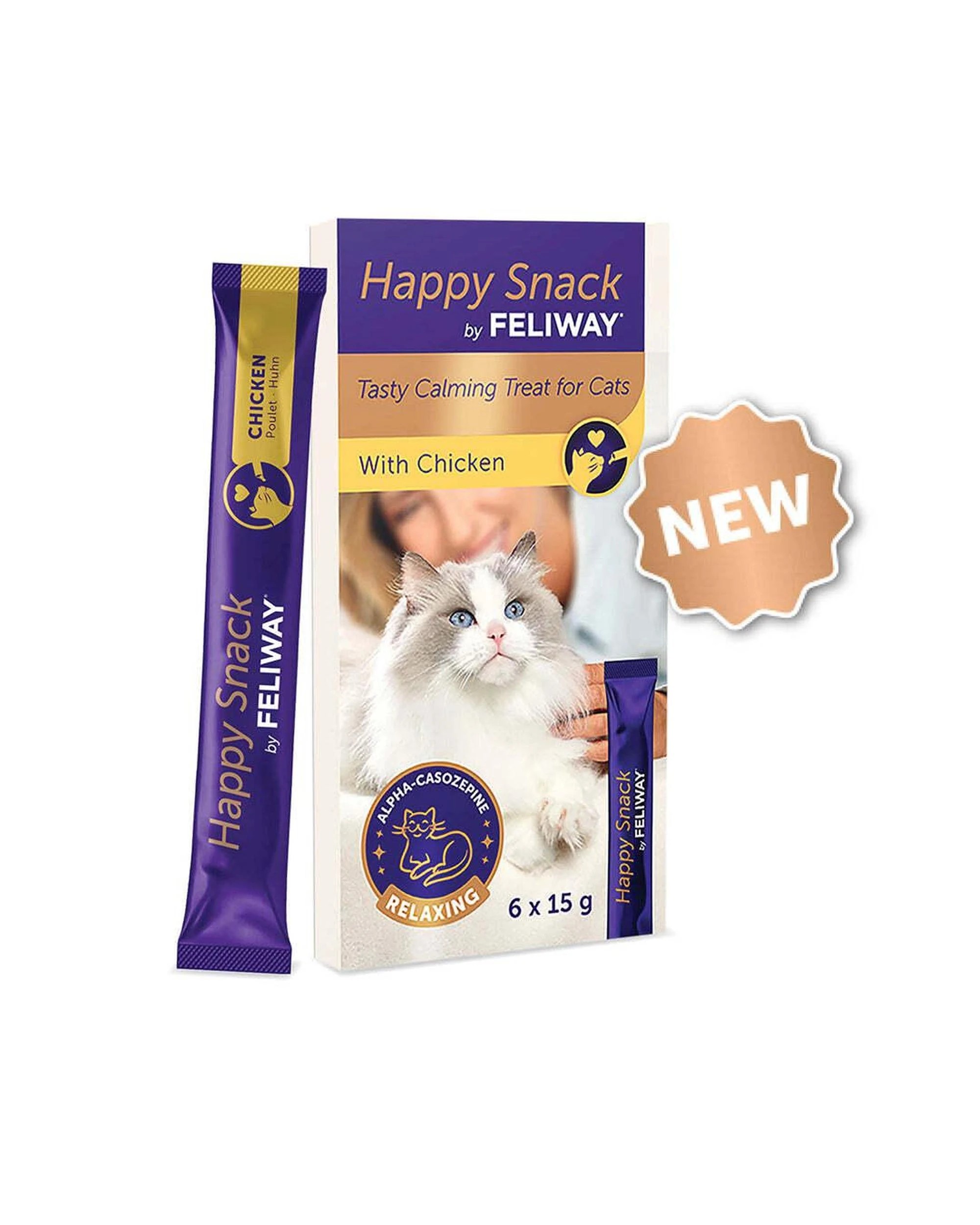 2 Feliway Happy Snack Tasty Calming Treats for Cat Chicken 6 x 15g, 2 of 8