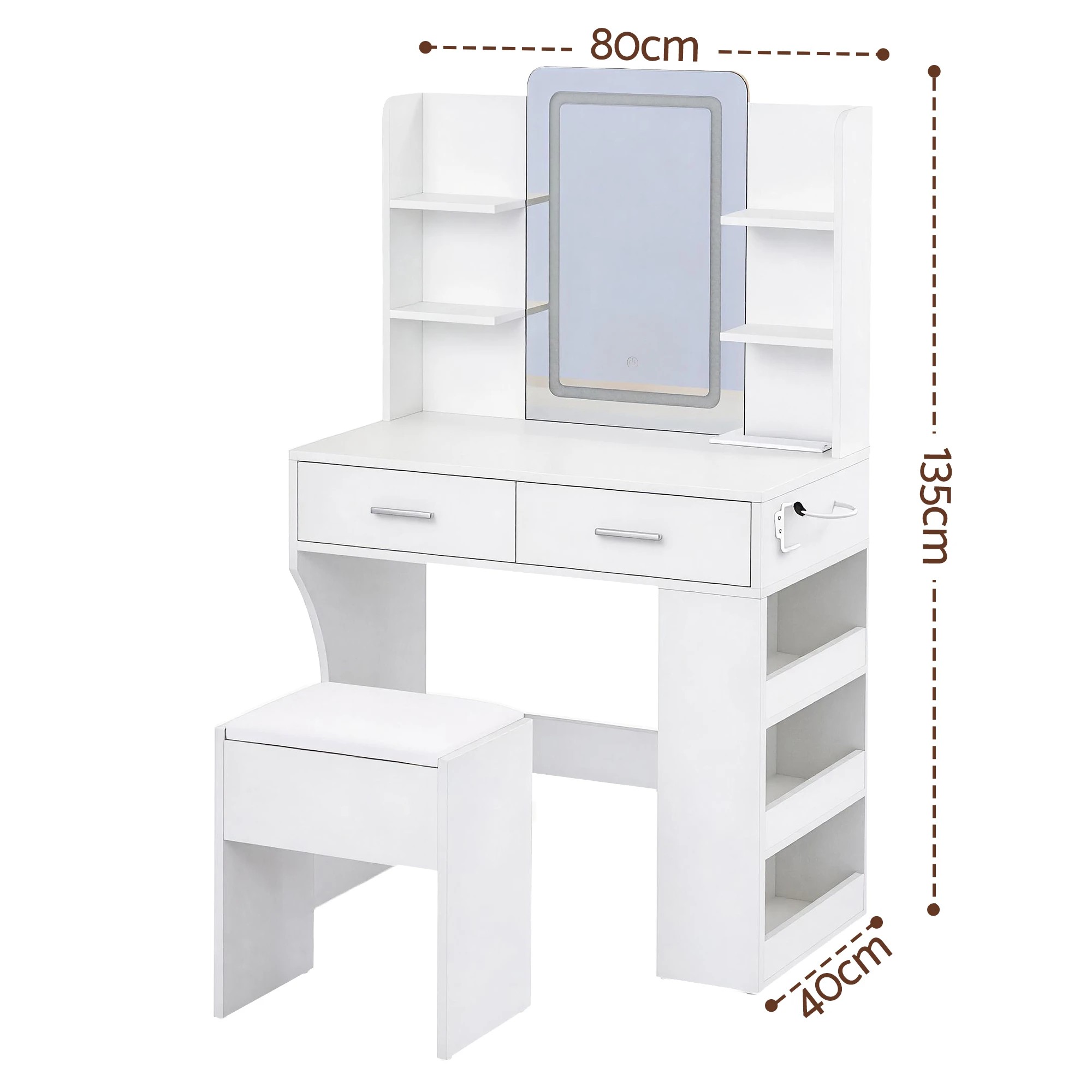 2 Artiss Dressing Table LED Vanity Desk Set Stool - White, 2 of 3