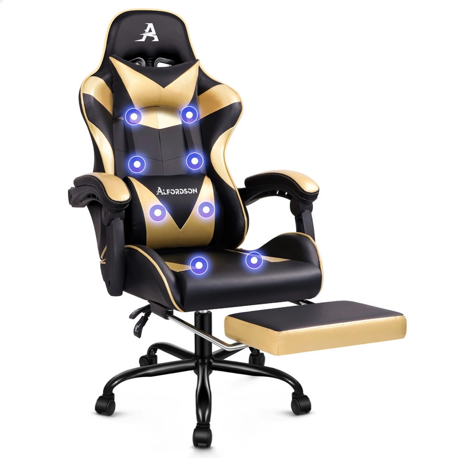 1 Alfordson Gaming Chair Office Massage Computer Racing Seat PU Leather - Gold, 1 of 10