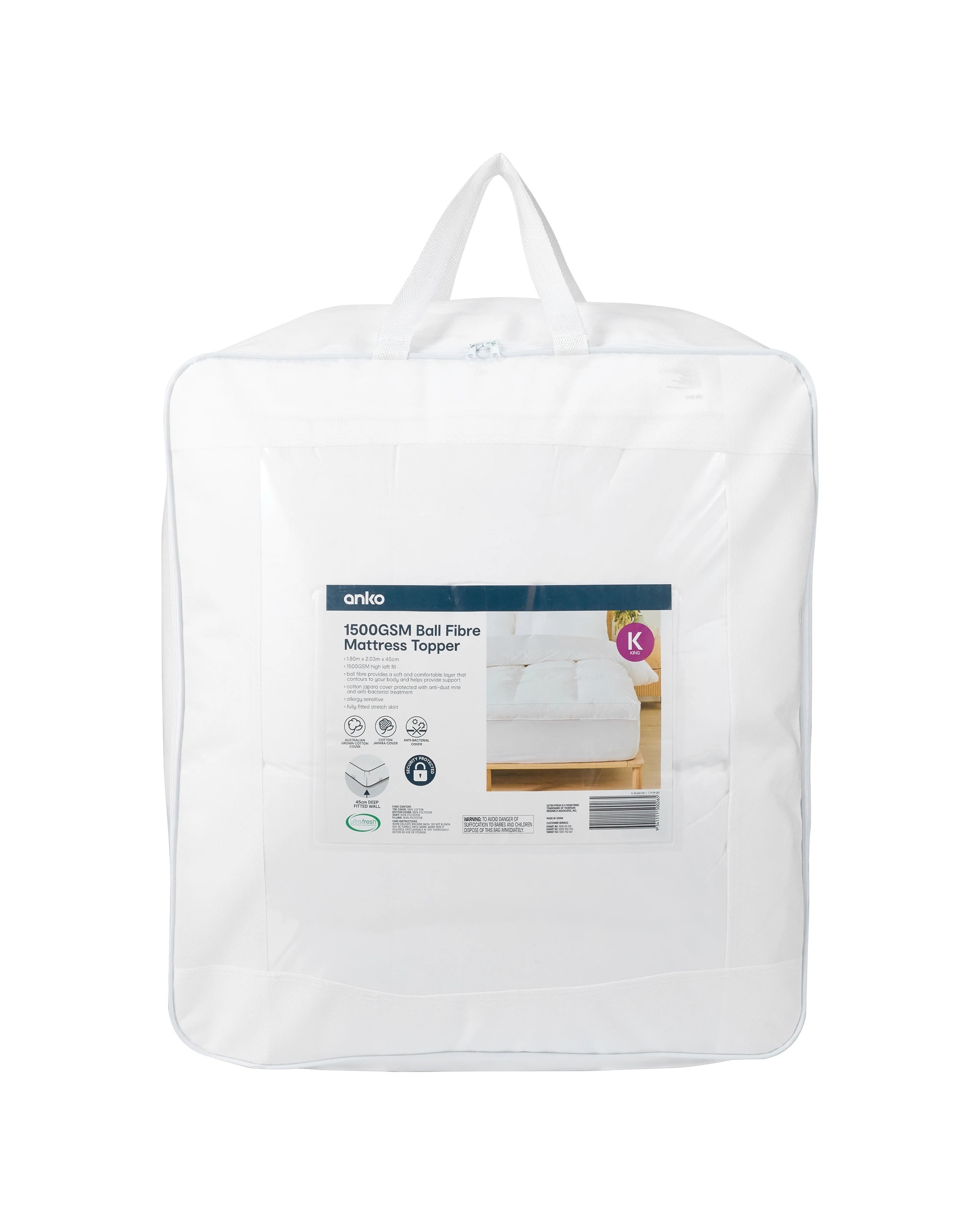 6 1500GSM Ball Fibre Mattress Topper - King Bed, White, 6 of 6