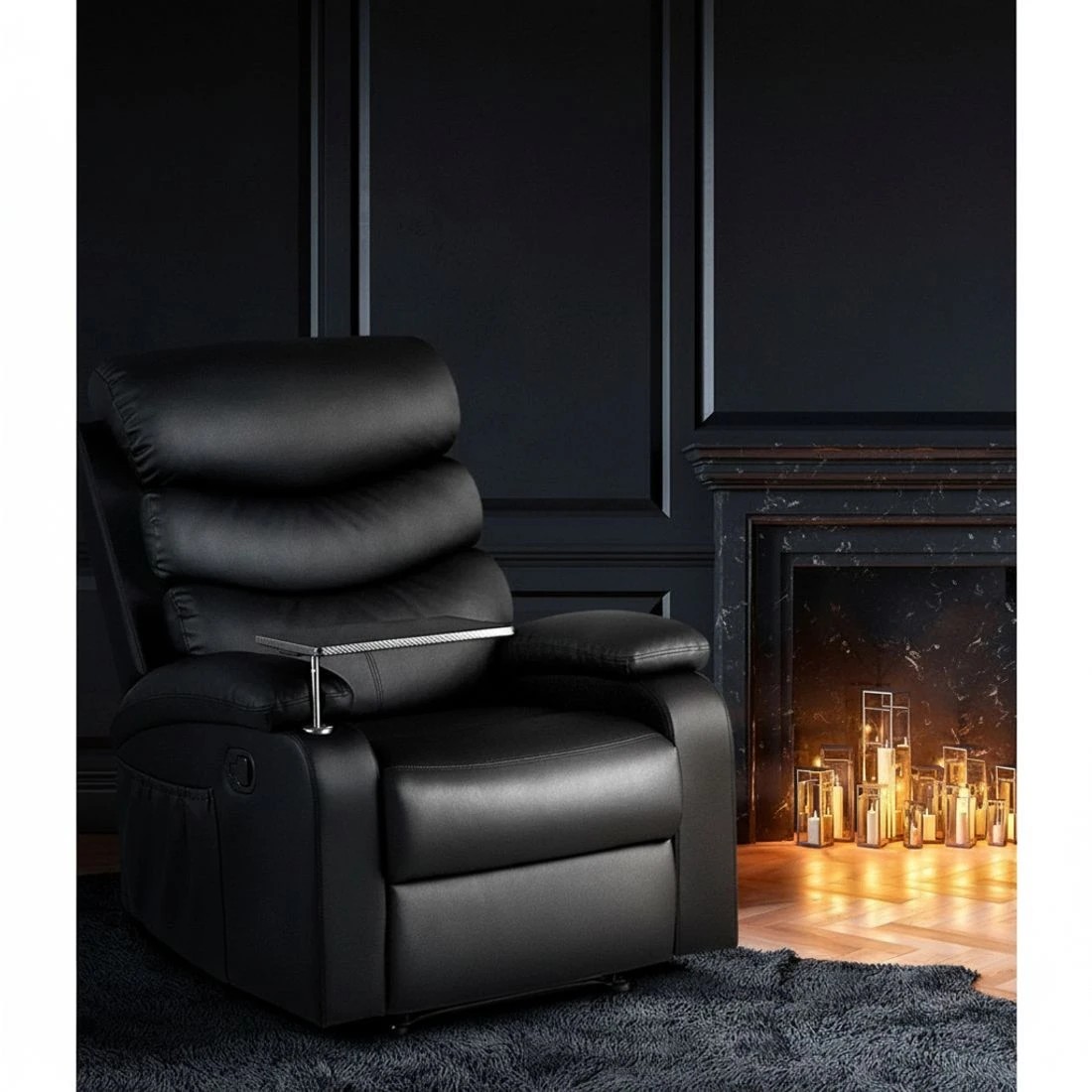 5 Artiss Recliner Chair Leather  Tray Table - Black, 5 of 6