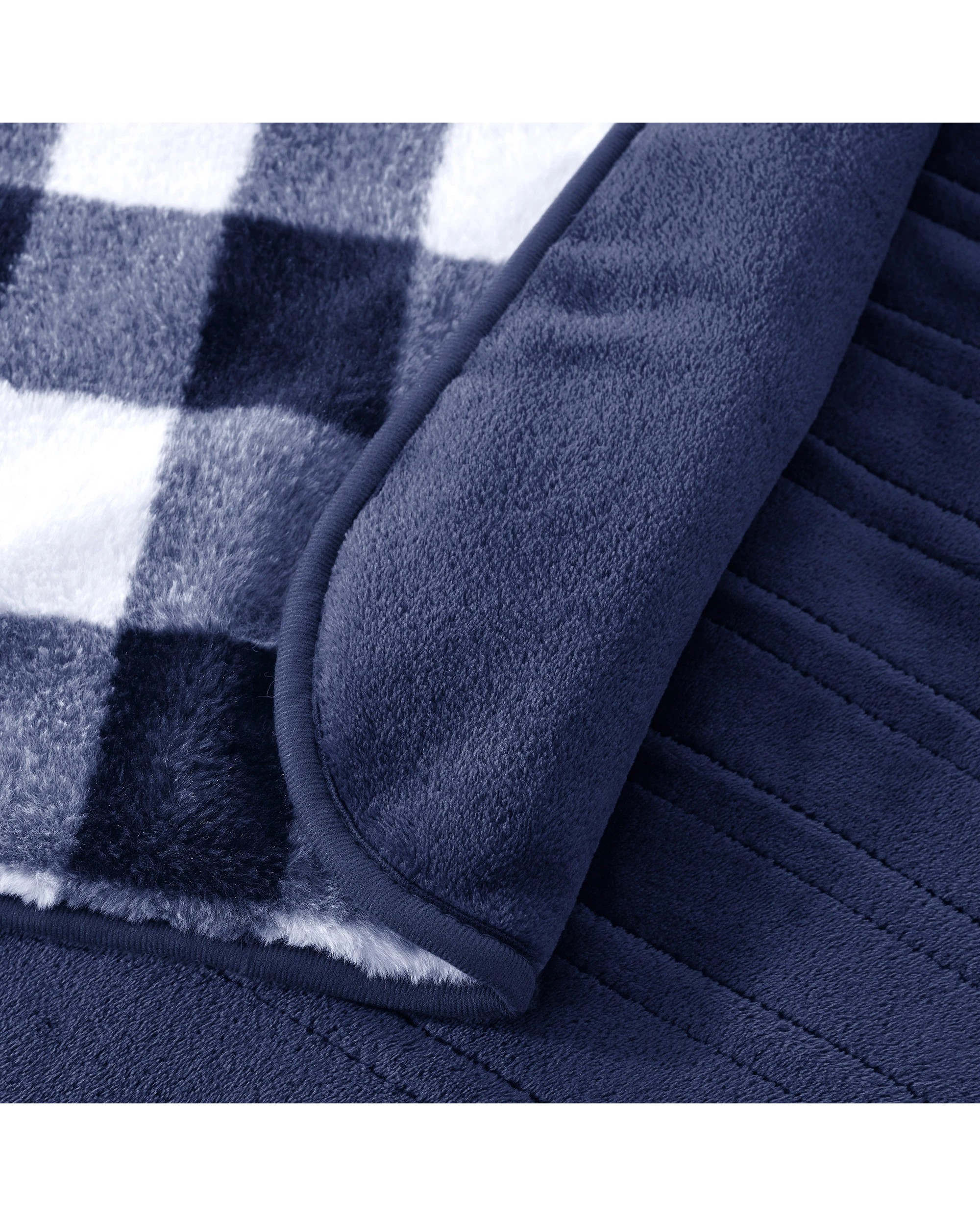 4 Dreamaker Gingham Plush Heated Throw 130x160cm - Midnight Blue, 4 of 9