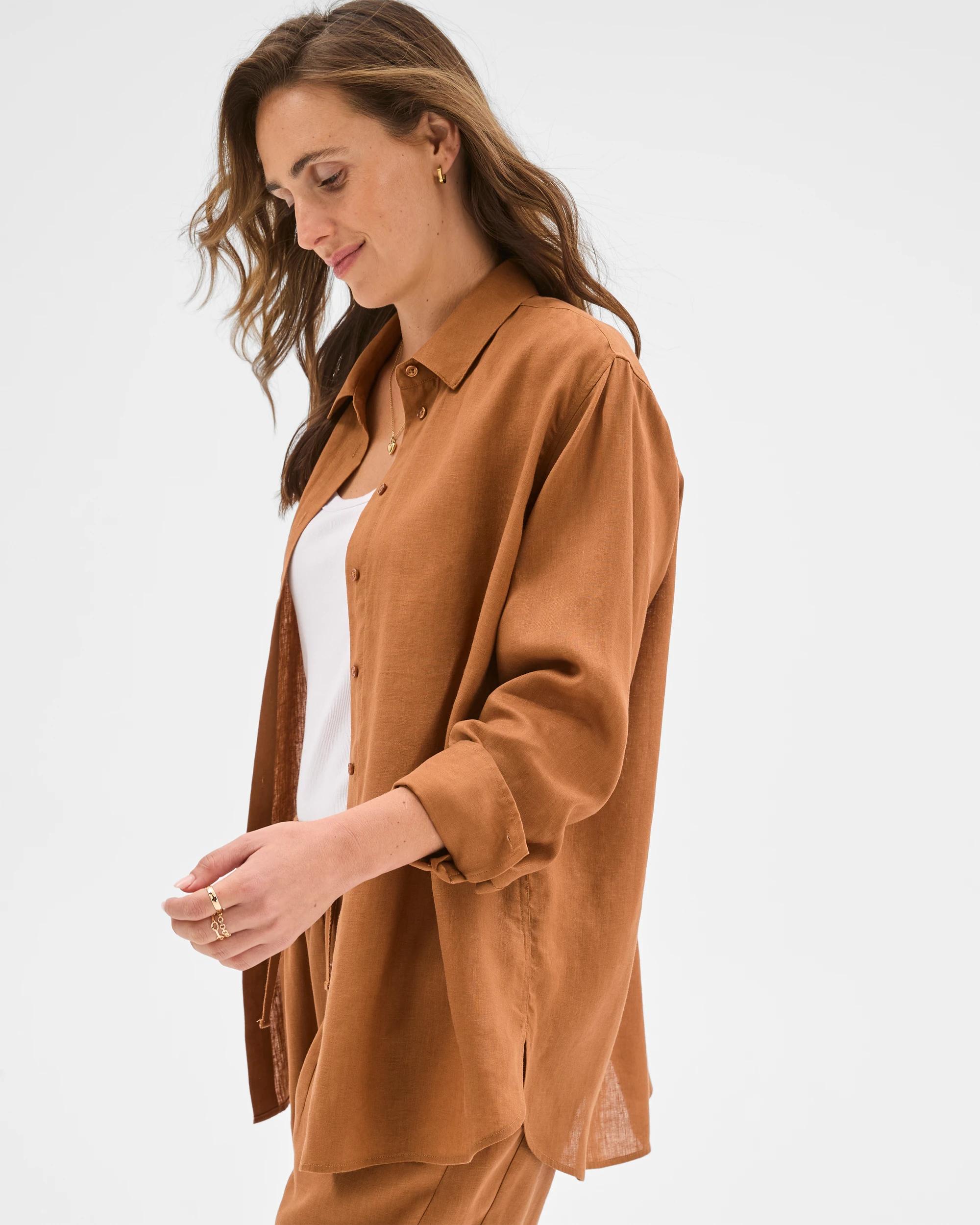 6 Target European Linen Long Sleeve Shirt BUTTERSCOTCH, 6 of 6