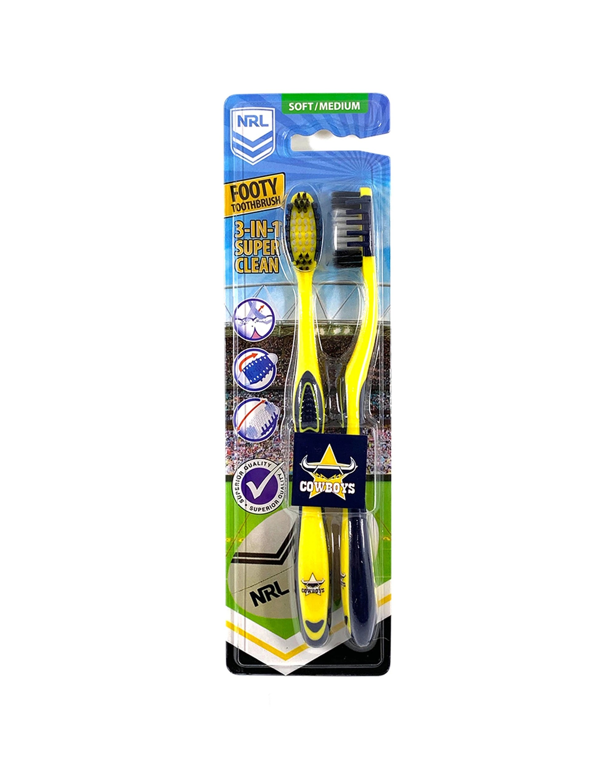 2 NRL 3x 2pc North Queensland Cowboys Soft/Medium Toothbrush Kids/Adults - Multi, 2 of 2