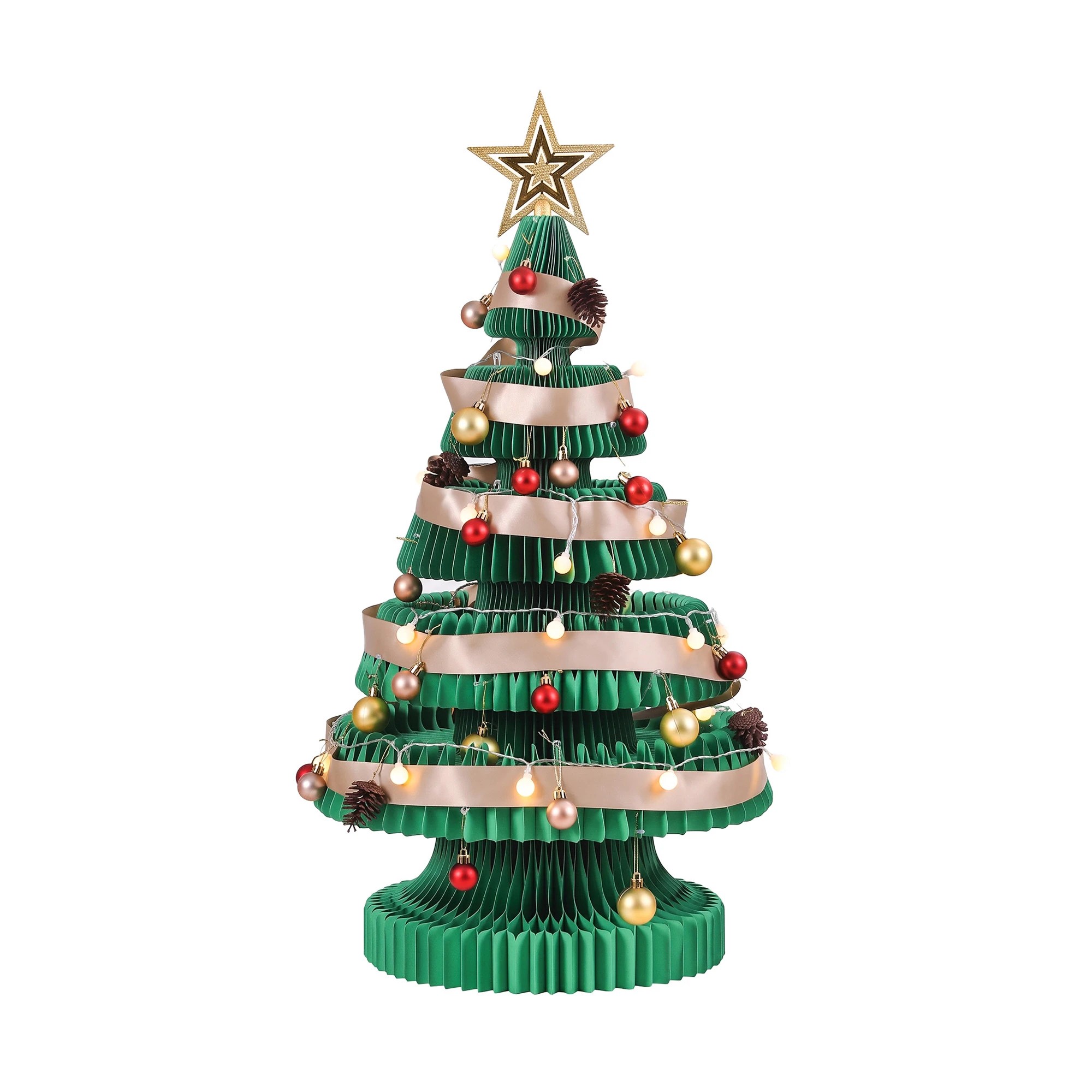 1 Jingle Jollys Paper Christmas Tree Foldable 87CM w/ Star Topper LEDs Xmas Decoration Kit - Green, 1 of 9