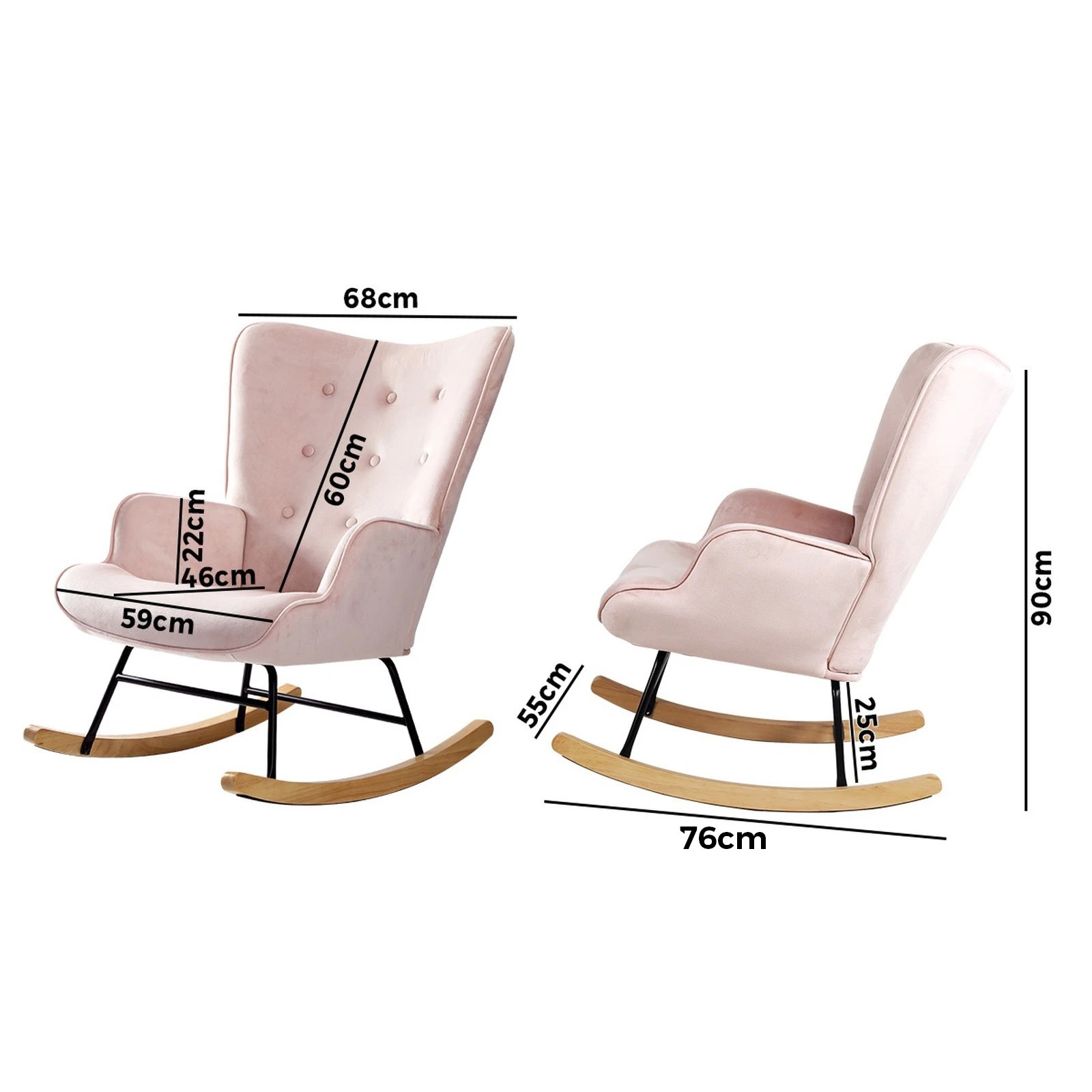 9 Oikiture Rocking Chair Nursing Armchair Velvet Accent Chairs Upholstered
 - Pink, 9 of 10