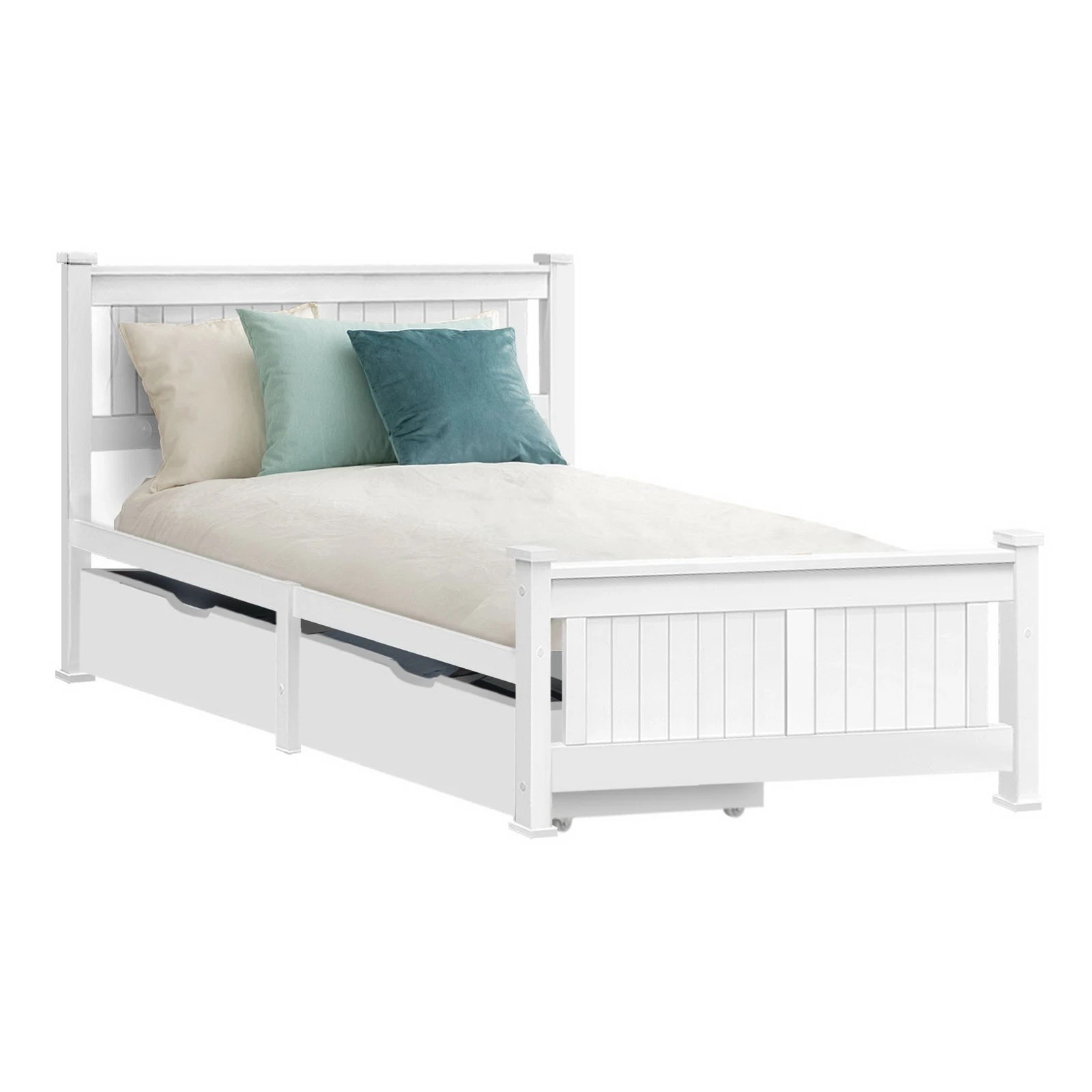 1 Artiss Bed Frame Single Size Wooden with 2 Drawers  RIO - White, 1 of 7