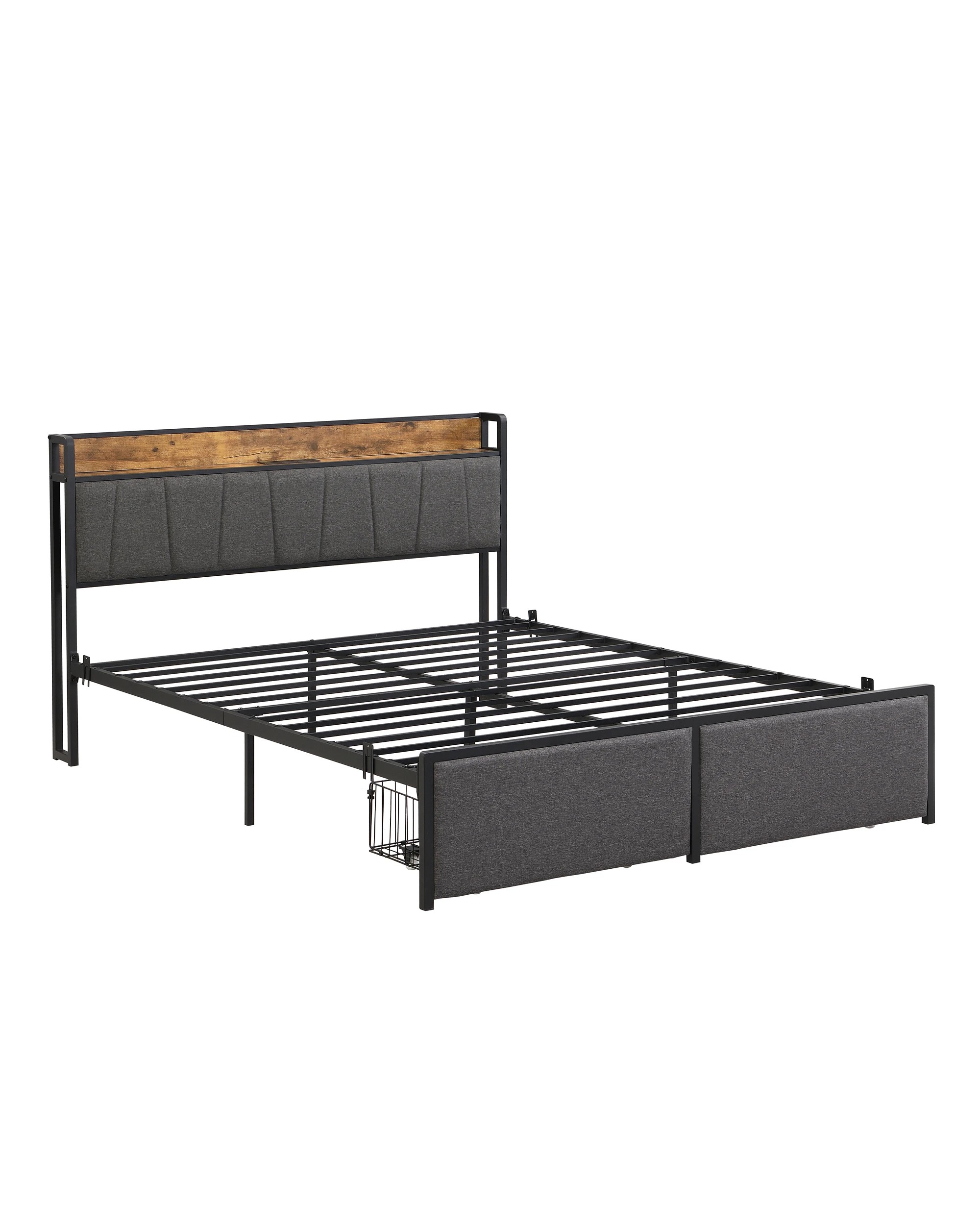 1 IHOMDEC BED04 Queen Bed Frame Charging Station 2 Drawers - Grey - Queen Bed - Grey, 1 of 10