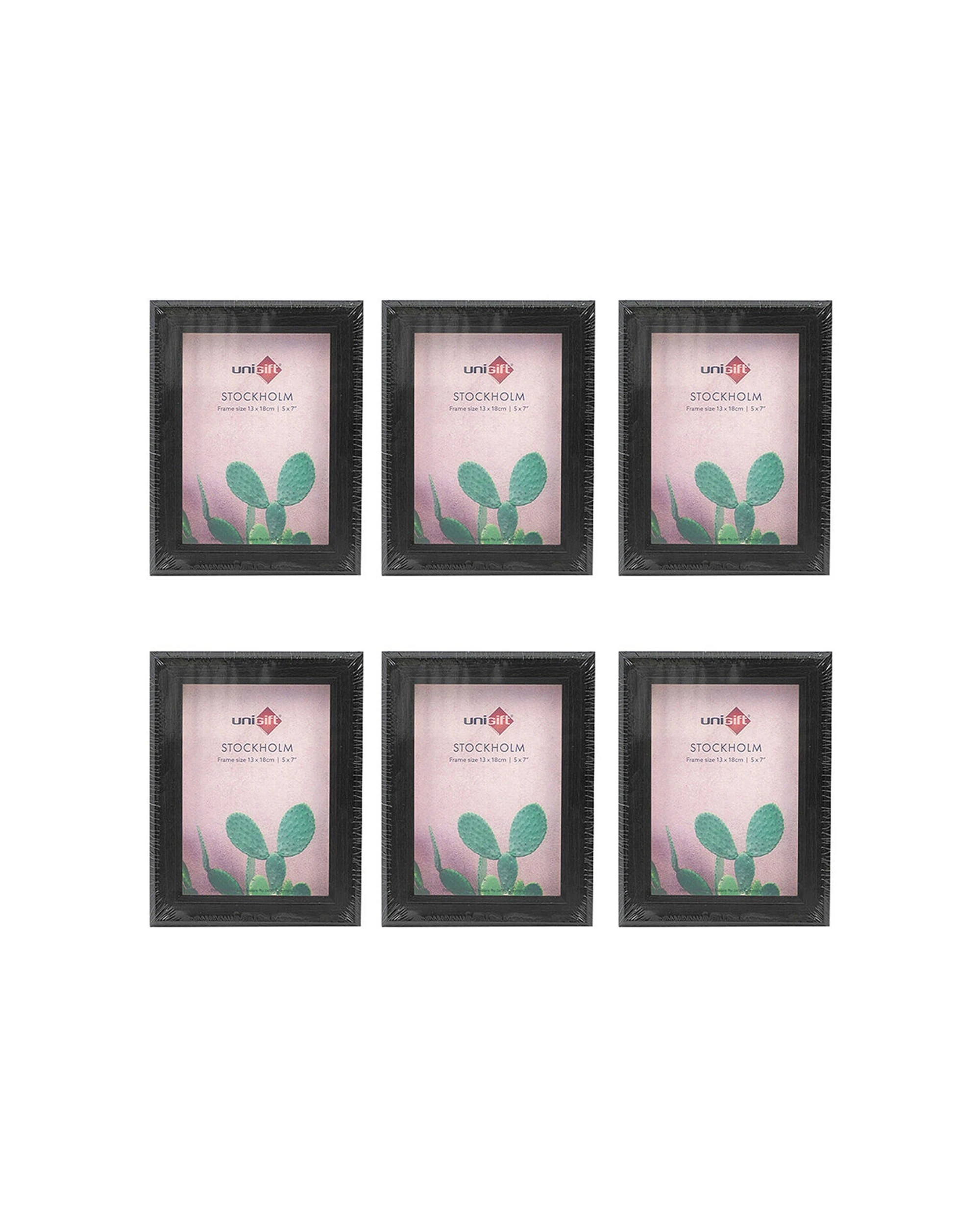 1 Unigift 6pk Stockholm Wooden Glass Picture Photo Frame 13x18cm - Brown, 1 of 2