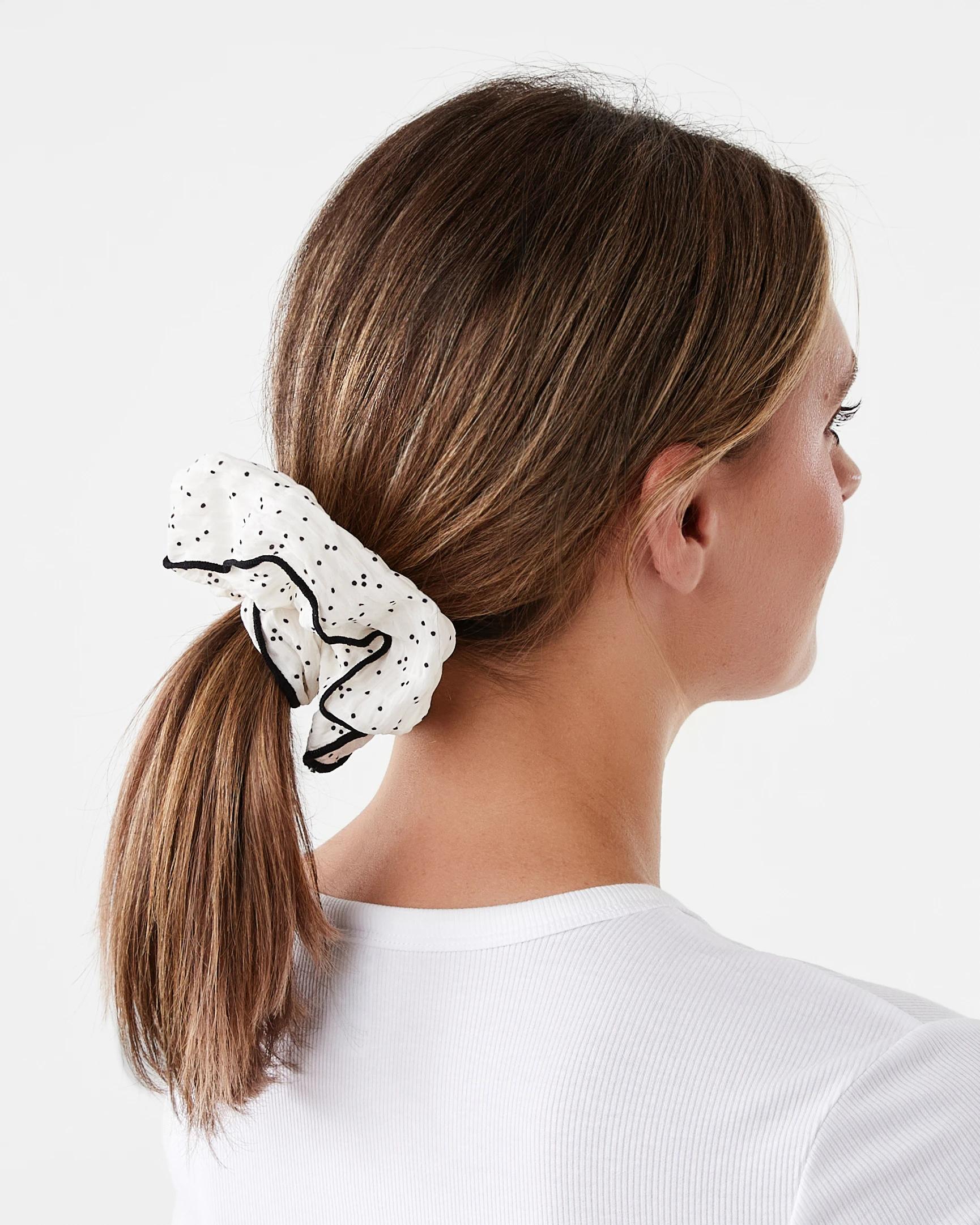 5 2 Pack Polka Dot Hair Scrunchies - Black and White Black, 5 of 5