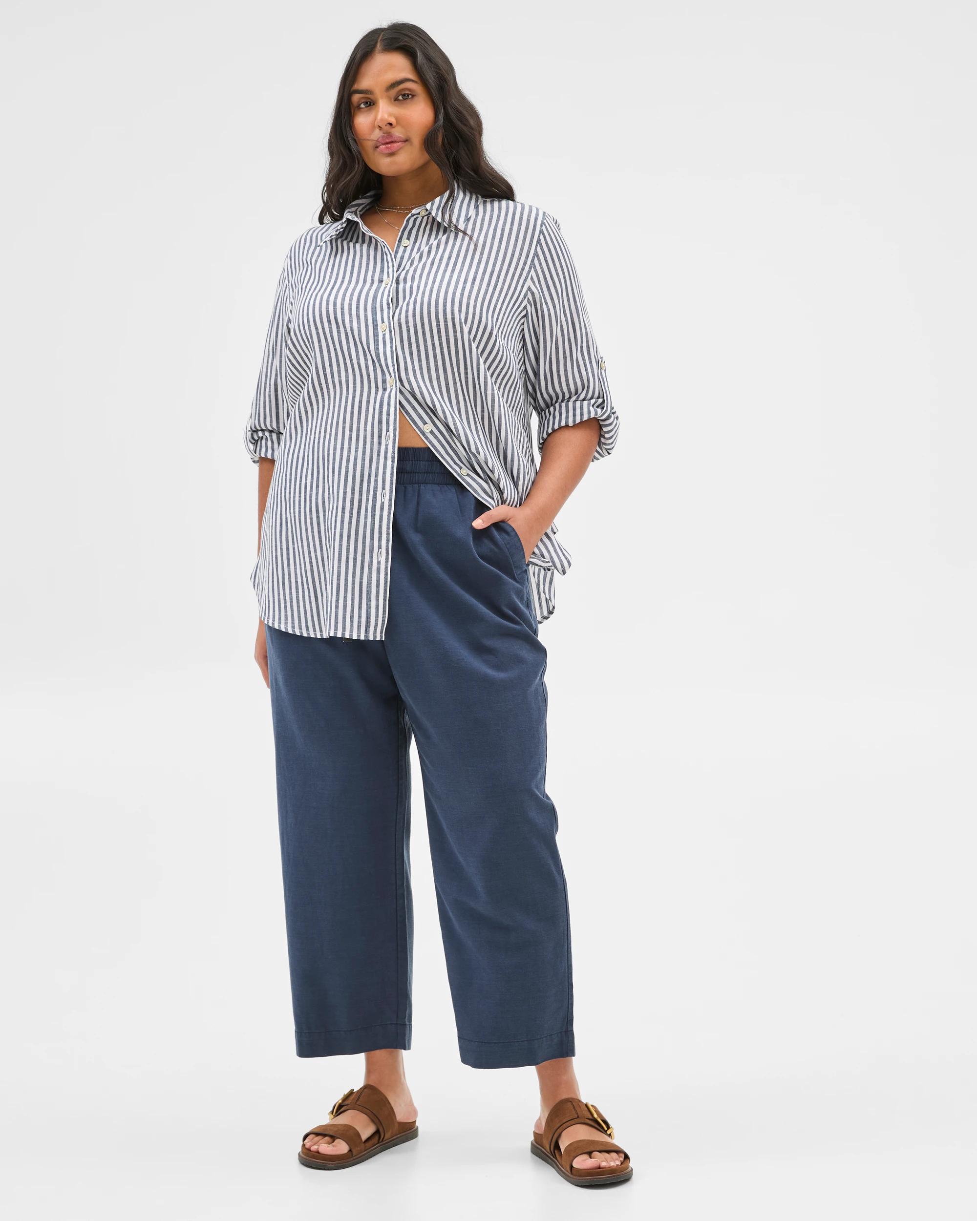 1 Target Plus Size Slub Straight Leg Pants NAVY BLUE, 1 of 7