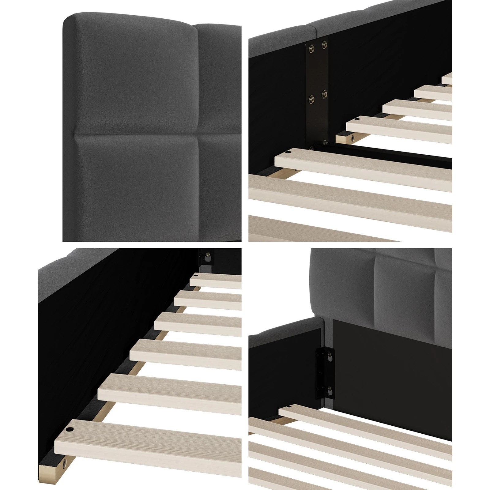 5 Oikiture Bed Frame Double Size Tufted Headboard Velvet - Grey, 5 of 7