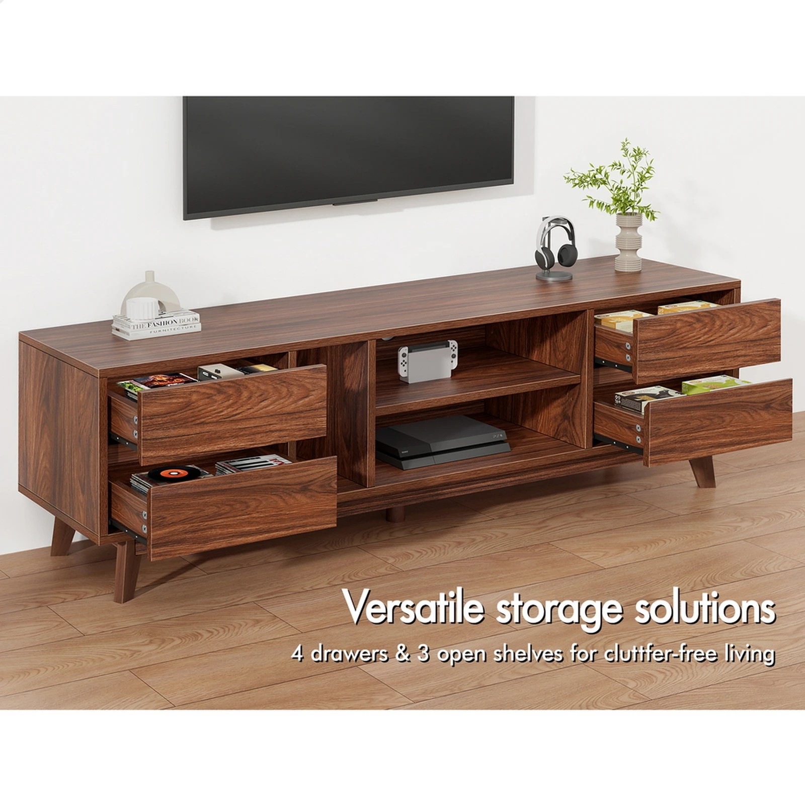 4 Alfordson Entertainment Unit TV Cabinet Stand 180cm Drawer Shelf - Walnut, 4 of 10
