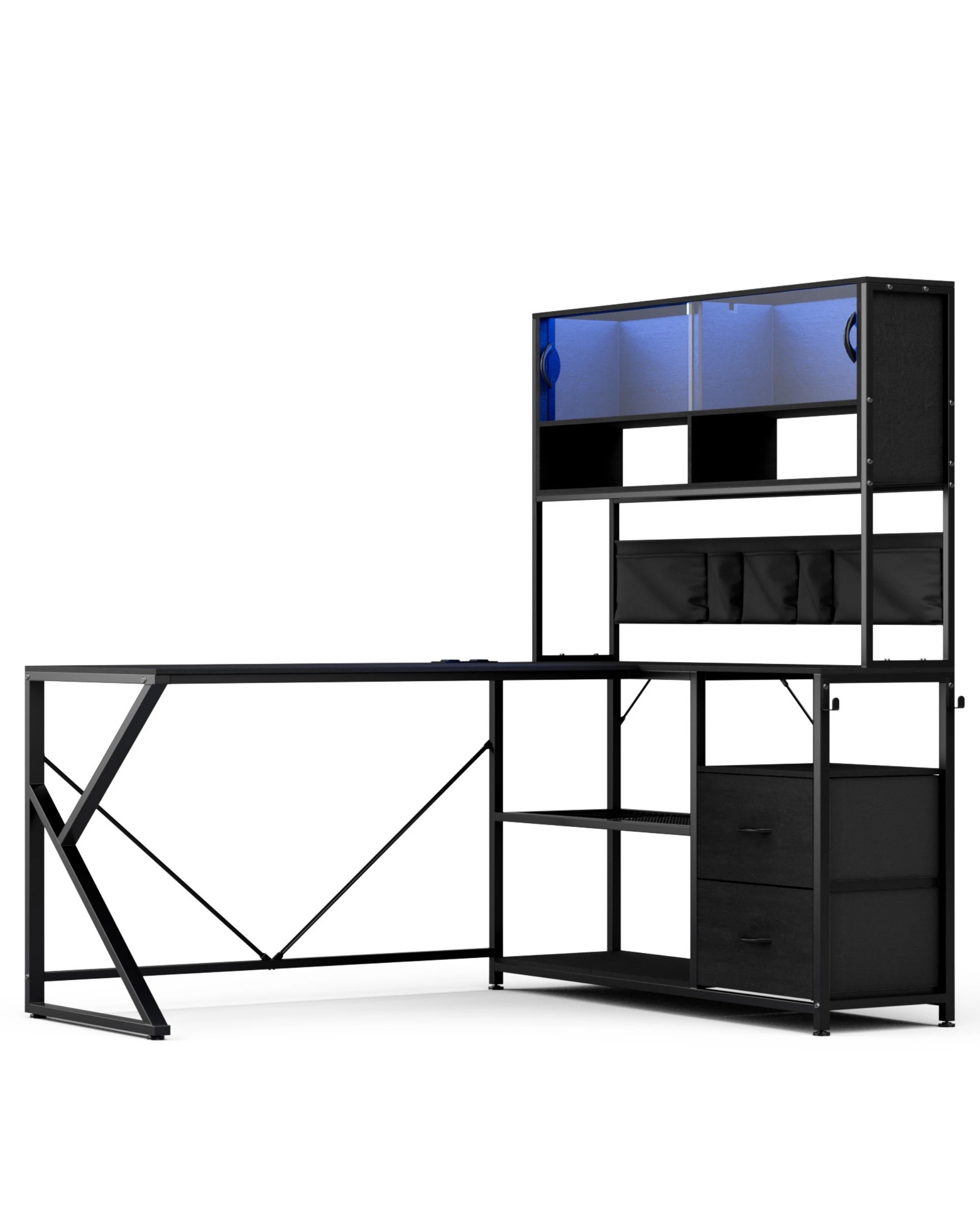 5 Advwin L Shaped Gaming Desk with LED Lights & Power Outlets Reversible 130cm Computer Desk  - Black, 5 of 9