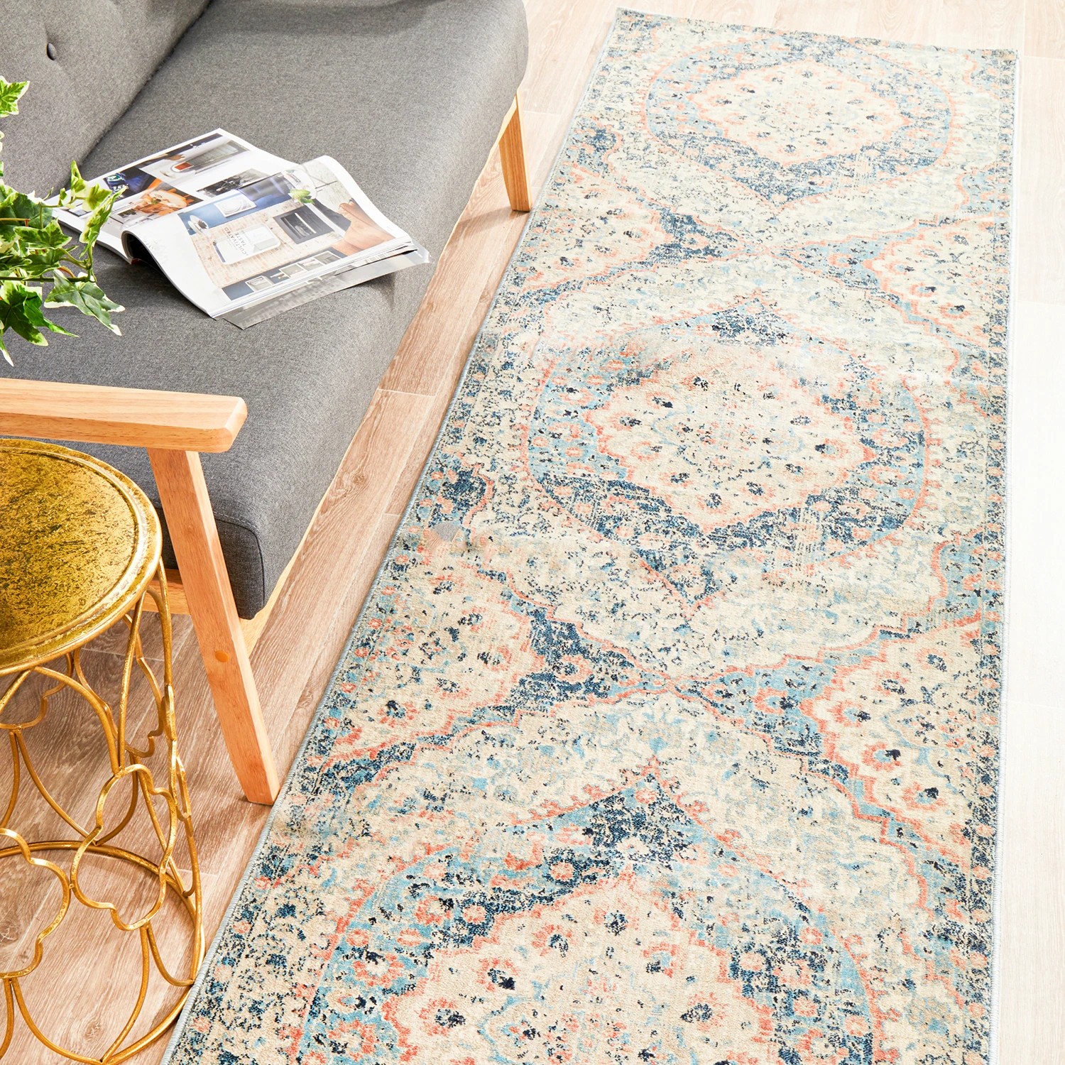 1 Common Ground Rugs Sojourn 150 400x80cm Runner - Large Pet Friendly Rug - Blue, 1 of 9