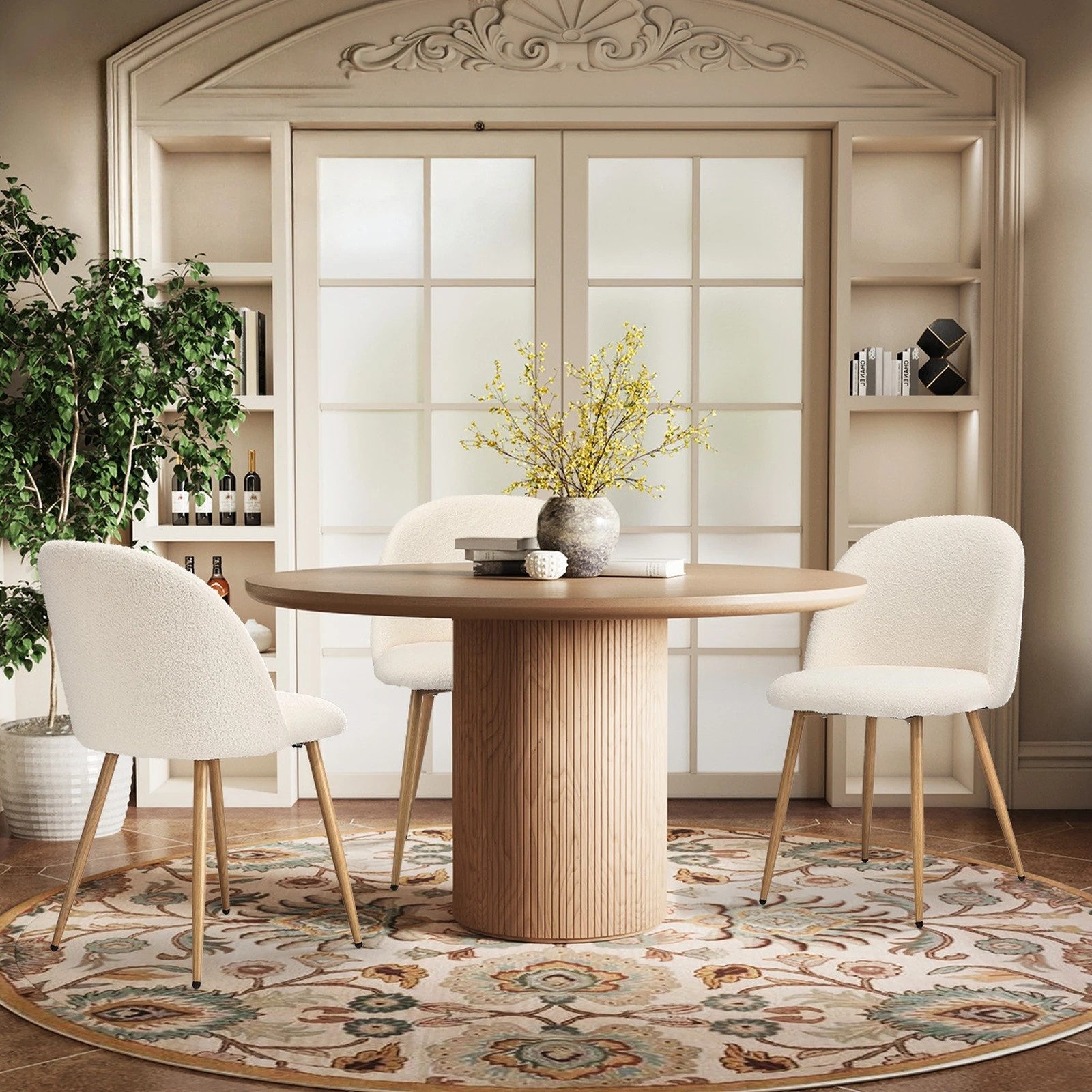9 Oikiture 2x Dining Chairs Accent Chair Armchair Upholstered Sherpa Wooden
 - White, 9 of 10