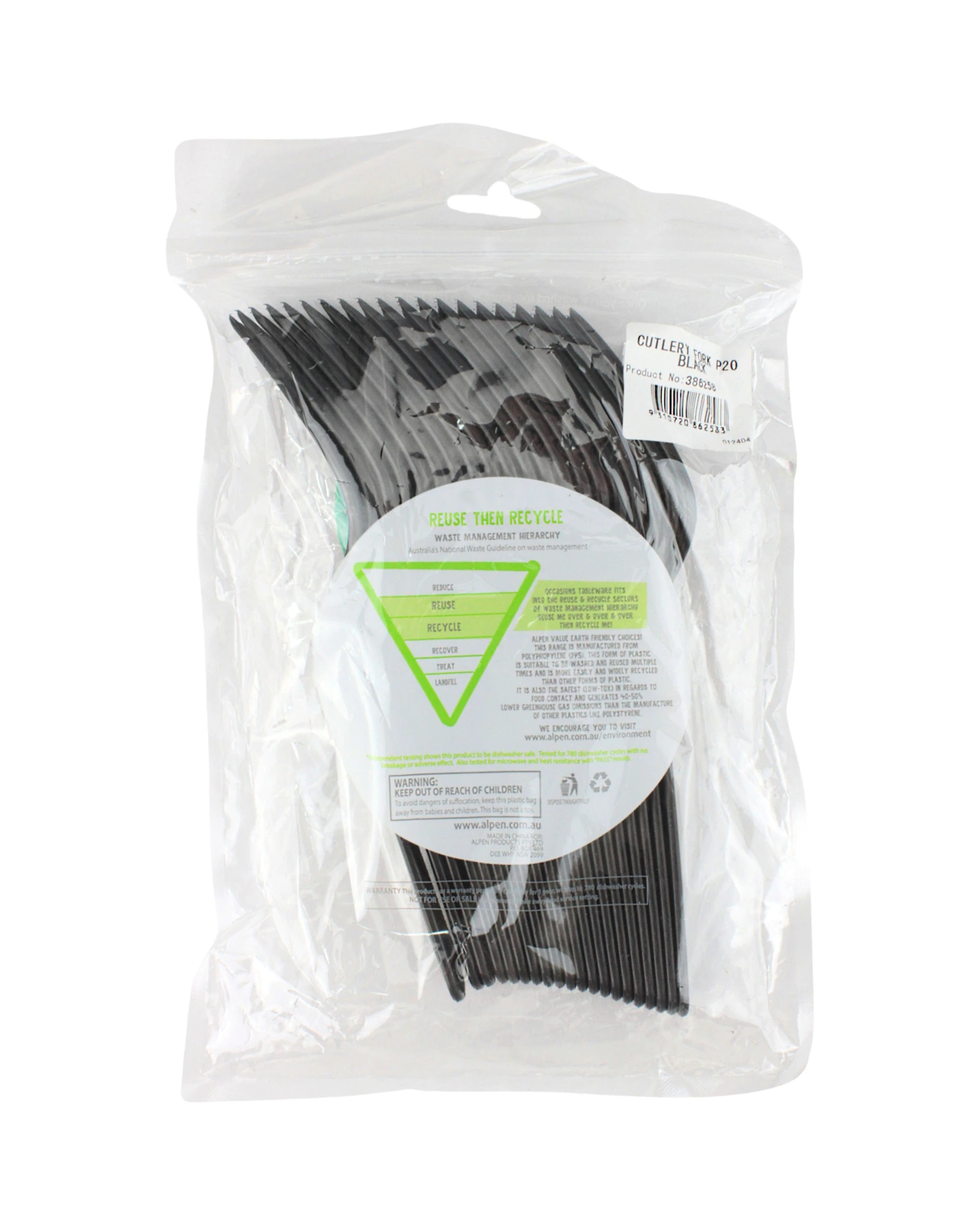 3 Alpen Black Reusable Plastic Forks Pack of 20 - Black, 3 of 3