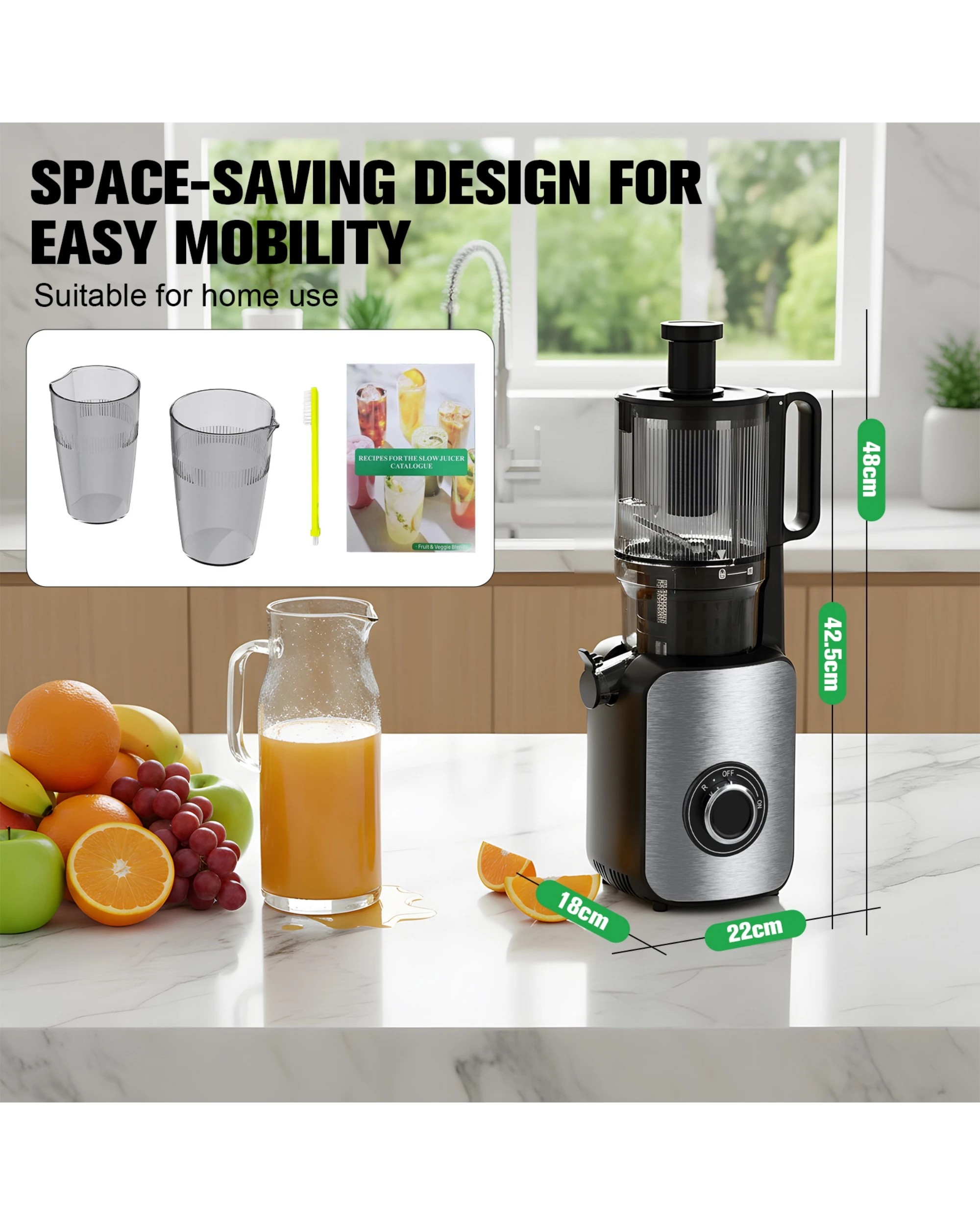 7 Advwin Cold Press Juicer, 122MM Wide Chute Juicer, 3-IN-1 Juicer Extractor, Masticating Slow Juicer with Reverse, 7 of 7