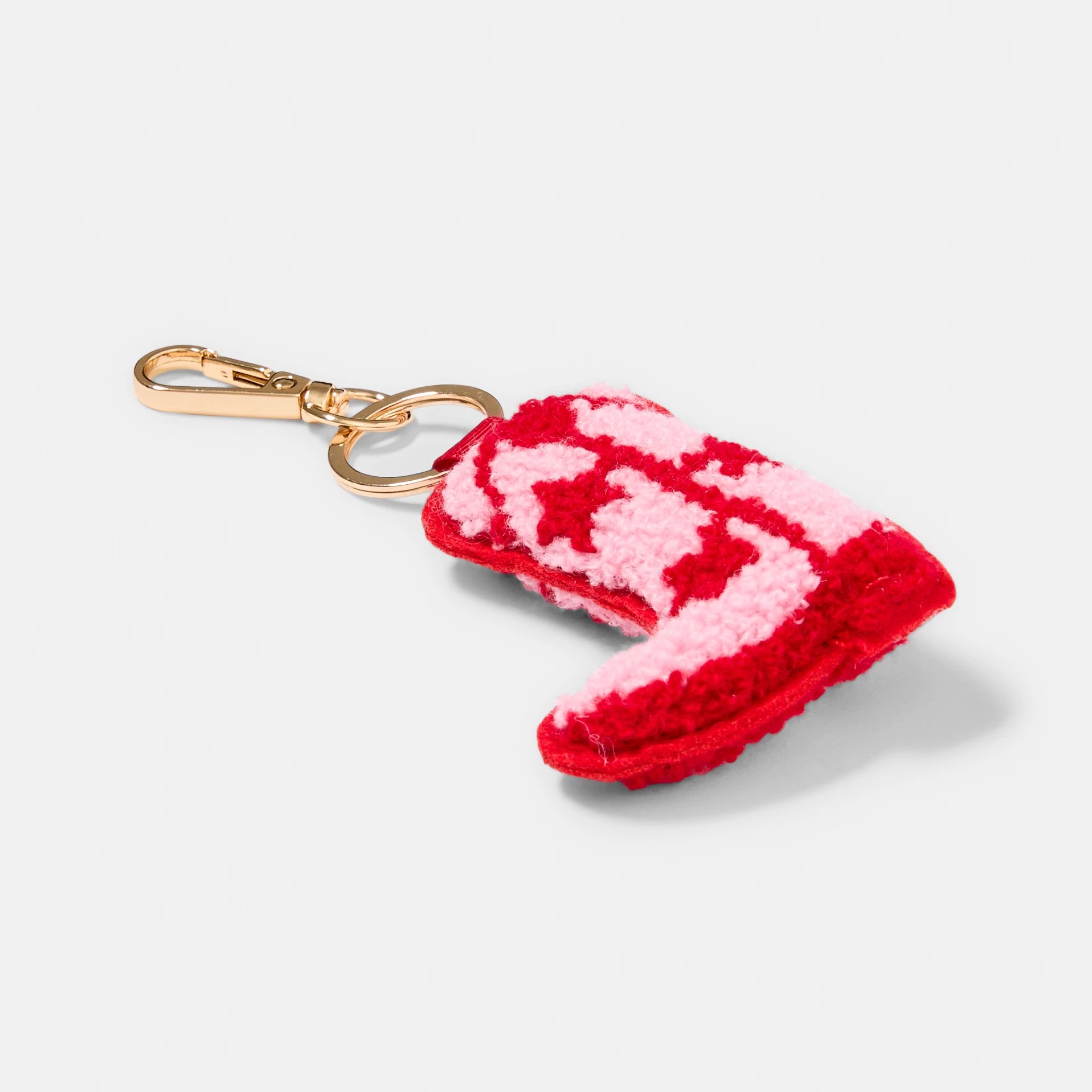 3 Fluffy Boot Charm Keyring - Gold Tone, Red and Pink, 3 of 4