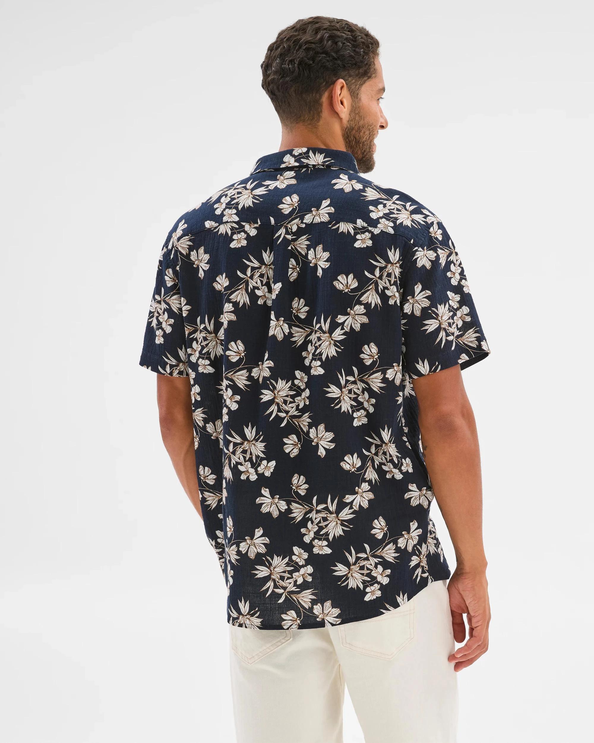 6 Target Crinkle Floral Print Shirt NAVY, 6 of 6