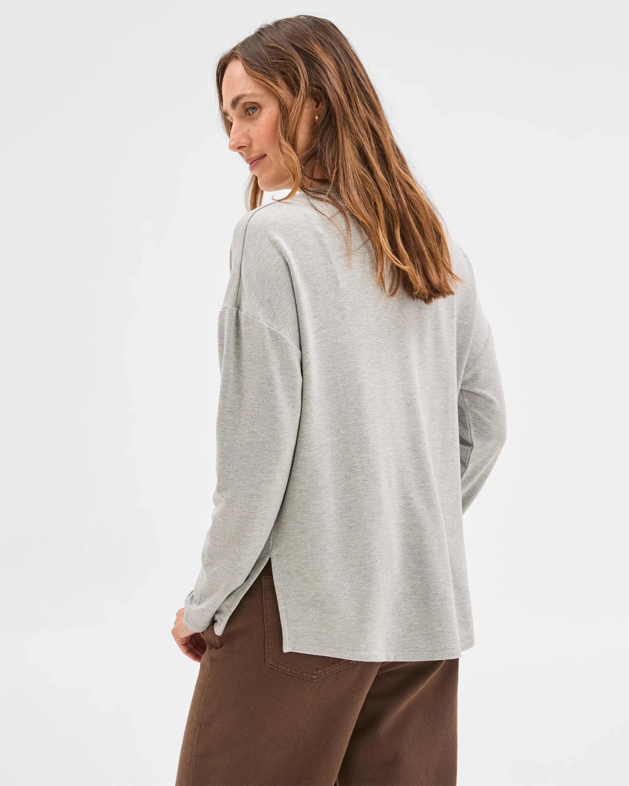 5 Target Woman Long Sleeve Drop Shoulder Curved Hem Top GREY, 5 of 5