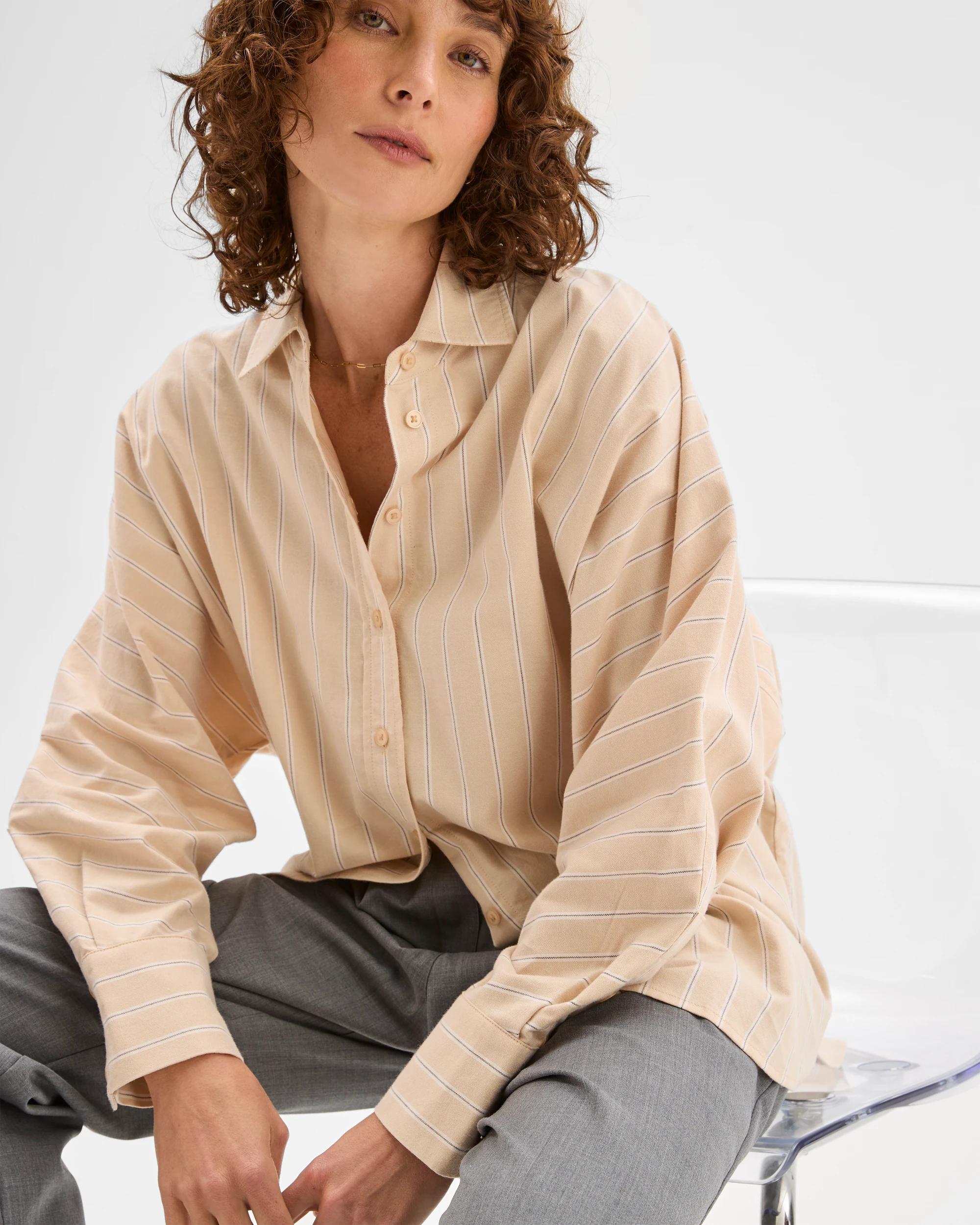 1 Target Woman Australian Cotton Batwing Shirt FAWN STRIPE, 1 of 9