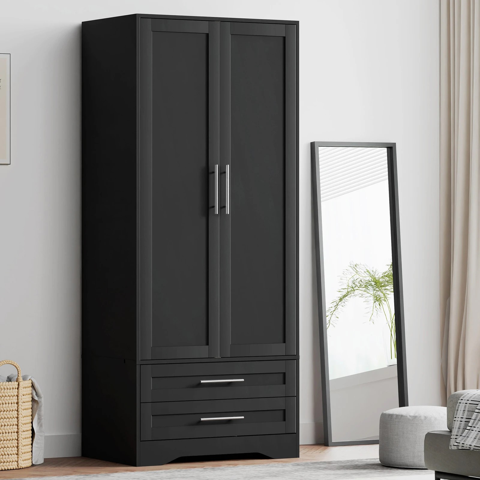 3 Alfordson Wardrobe Clothes Storage Cabinet Organizer Drawer Hanging Rod - Black, 3 of 10