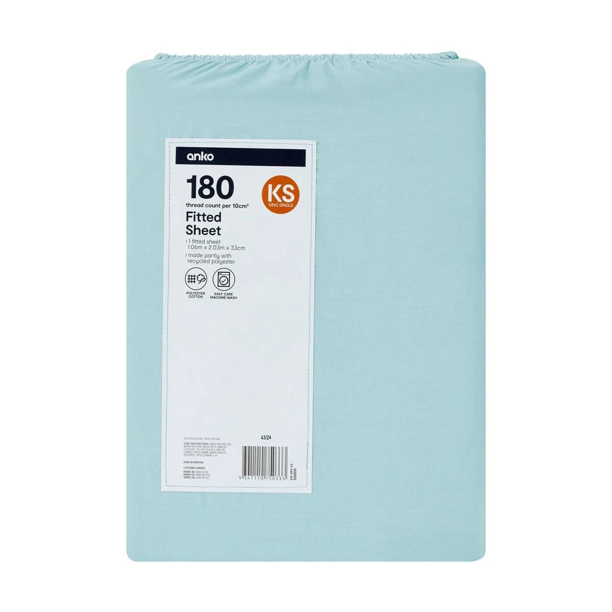 4 180 Thread Count Fitted Sheet - King Single Bed, Marine, 4 of 4