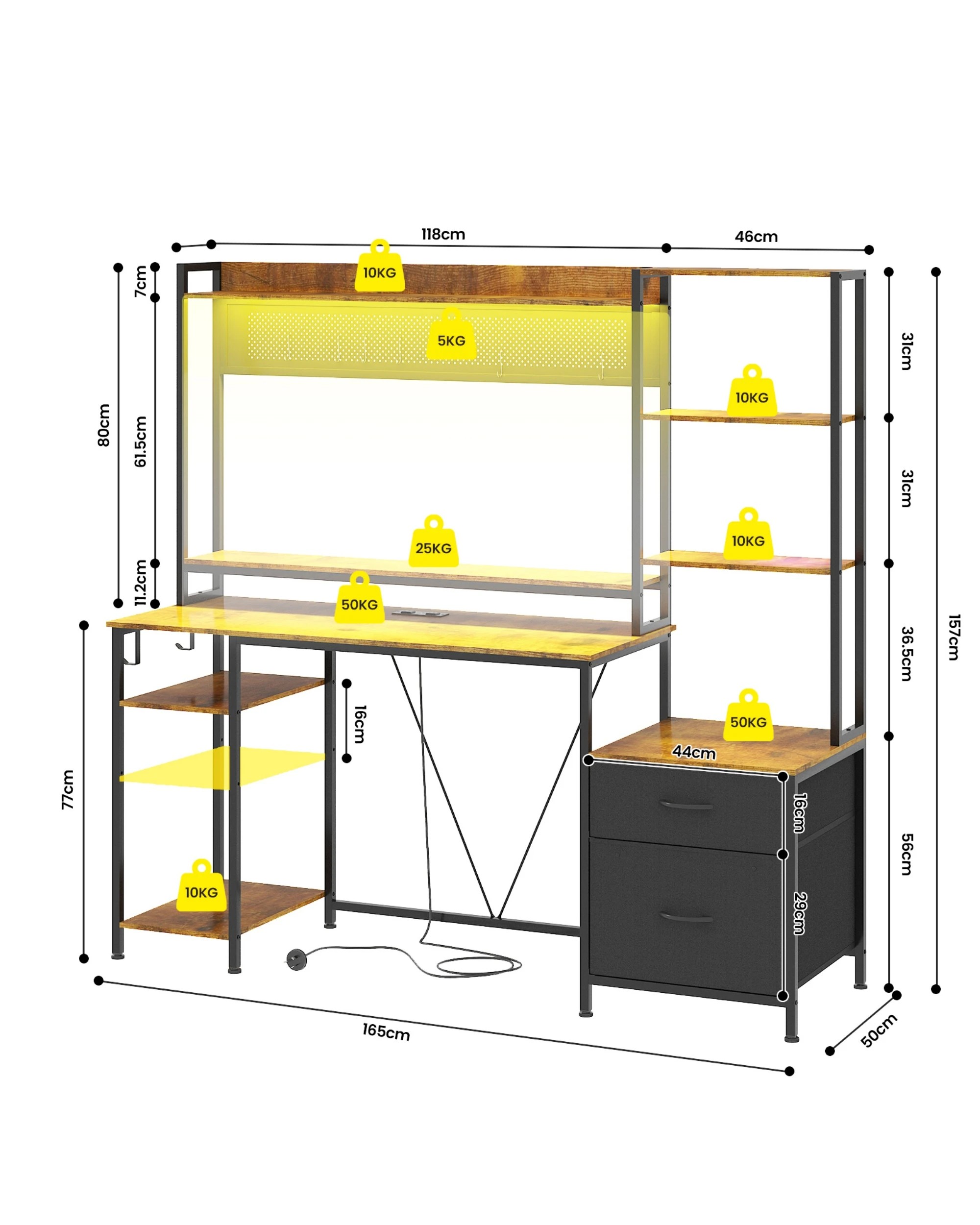 5 Advwin 165cm Reversible  Gaming Desk with LED Lights & Power Outlets - Brown, 5 of 10
