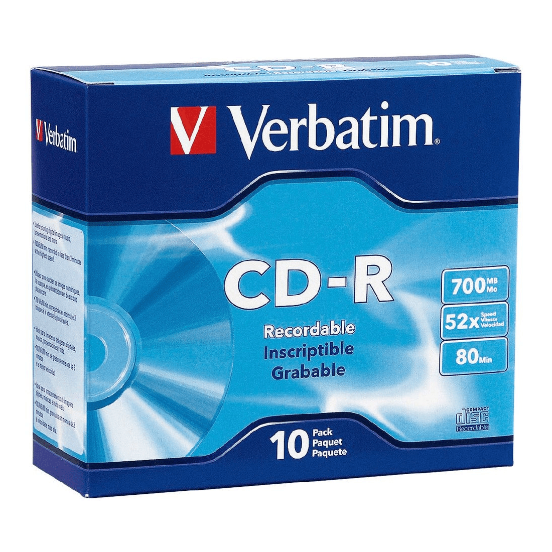 1 Verbatim CD-R 700MB 52x High Speed Slim Case 10 Pack, 1 of 1