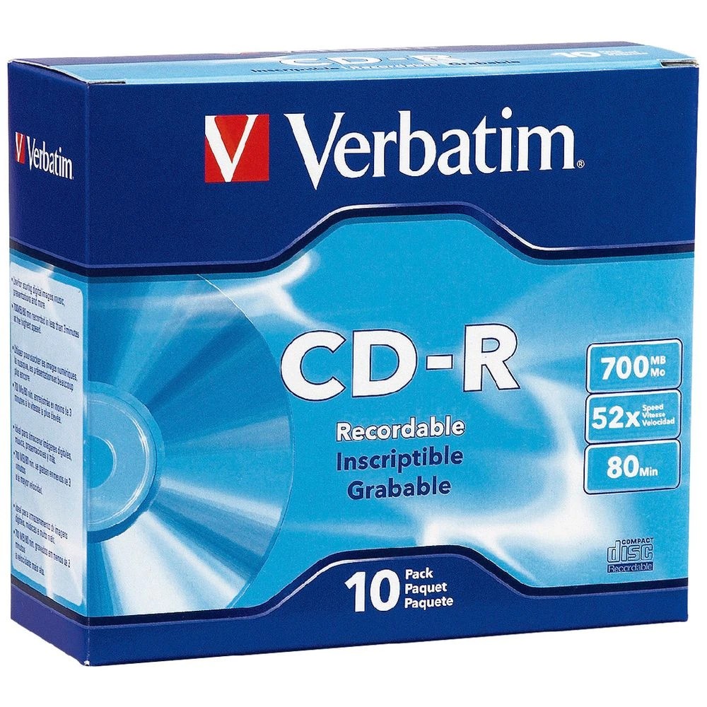 1 Verbatim CD-R 700MB 52x High Speed Slim Case 10 Pack, 1 of 1