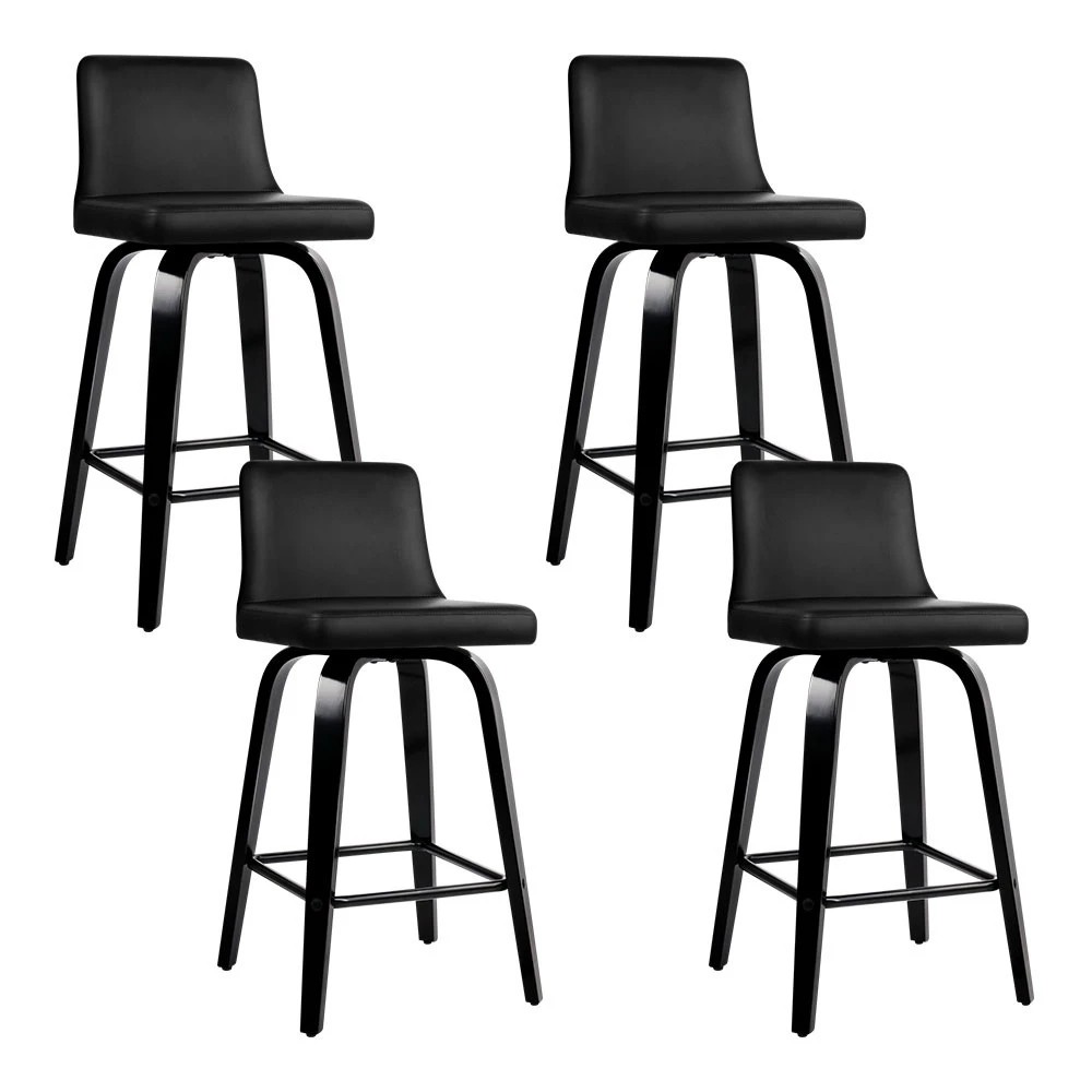 1 Artiss 4x Bar Stools Swivel Leather Padded - Black, 1 of 5
