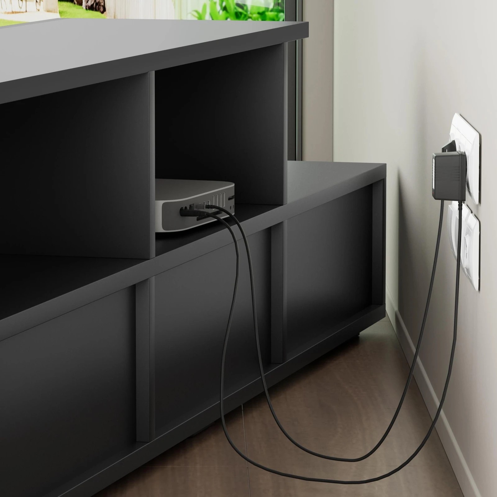 4 Alfordson Entertainment Unit 220cm TV Stand LED Light Storage Gloss - Black, 4 of 10
