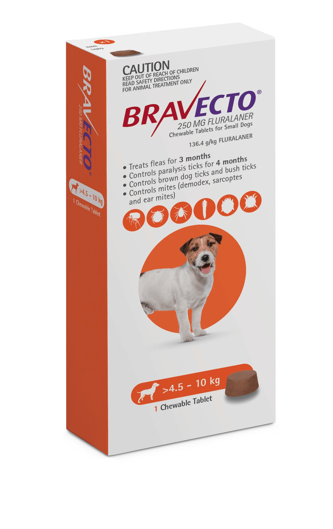 1 Bravecto For Small Dogs Orange 4.5-10kg  Chew - 2 Pack, 1 of 1