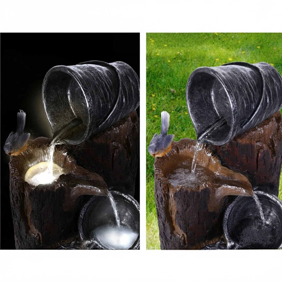 5 Gardeon Solar Water Feature Cascading Fountain 3-Tier Bucket LED light Bird - Black, 5 of 7