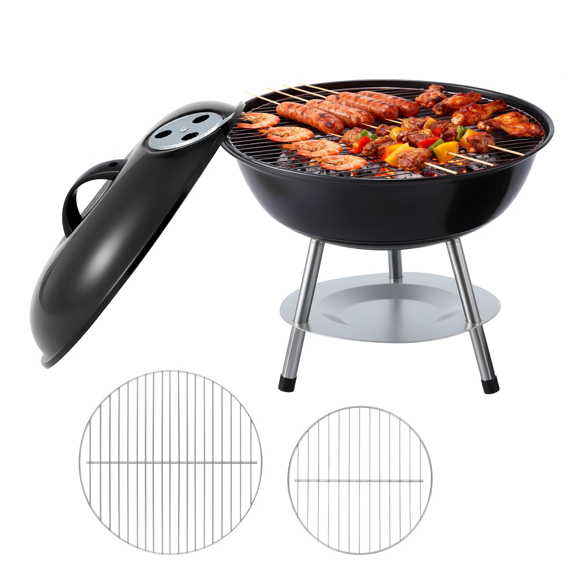 1 Grillz BBQ Grill Portable with Lid for Camping Outdoor - Black, 1 of 7