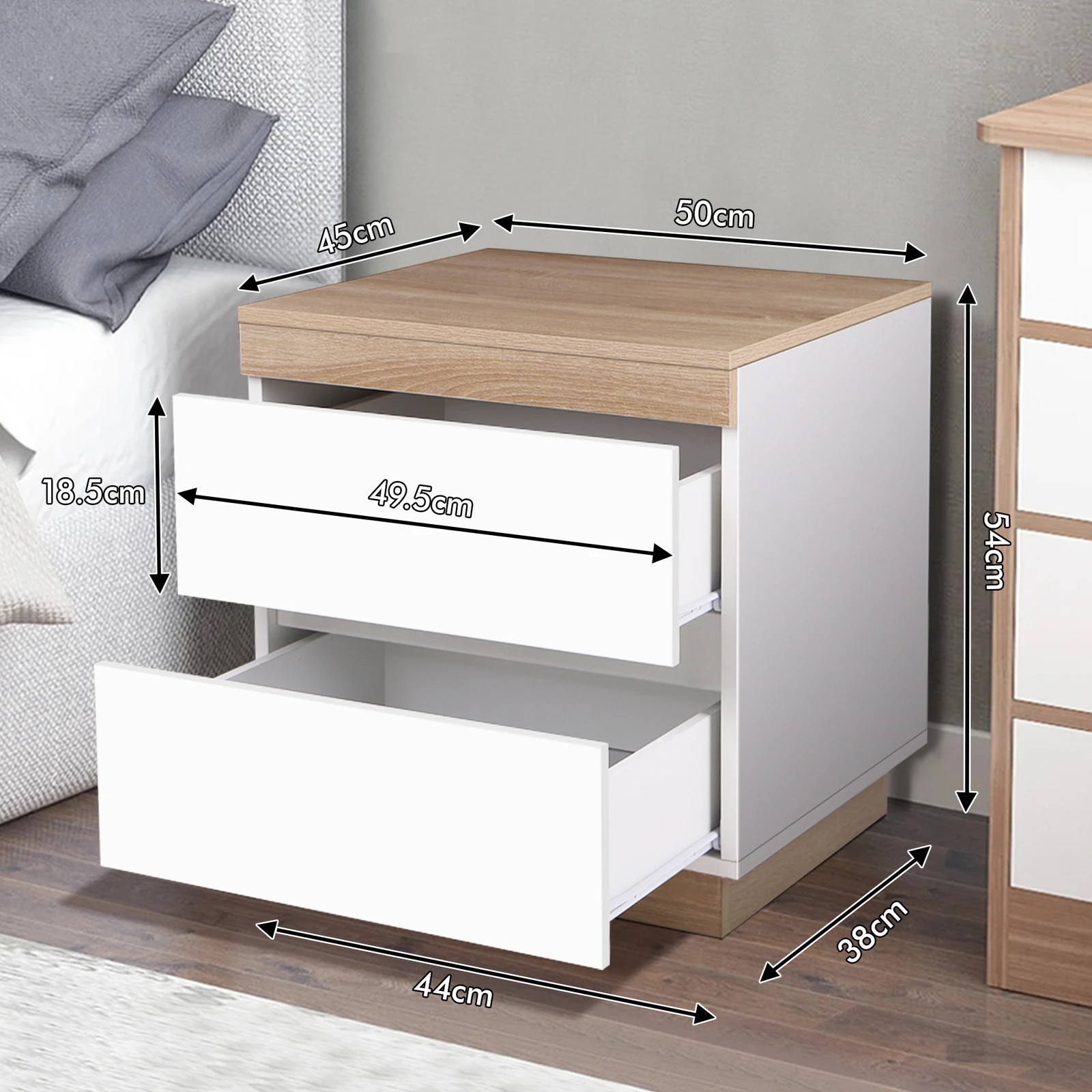 8 Alfordson Bedside Table Nightstand Storage Side End Cabinet Drawers Wood - White, 8 of 10
