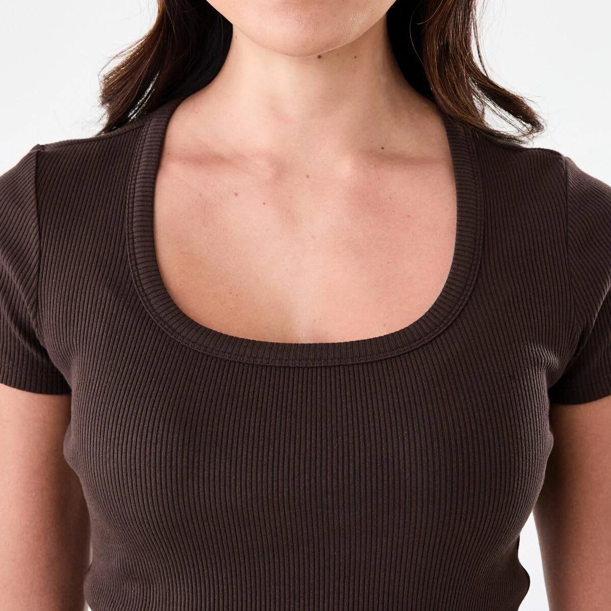 5 Short Sleeve Rib Square Neck T-shirt Melt Brown, 5 of 5