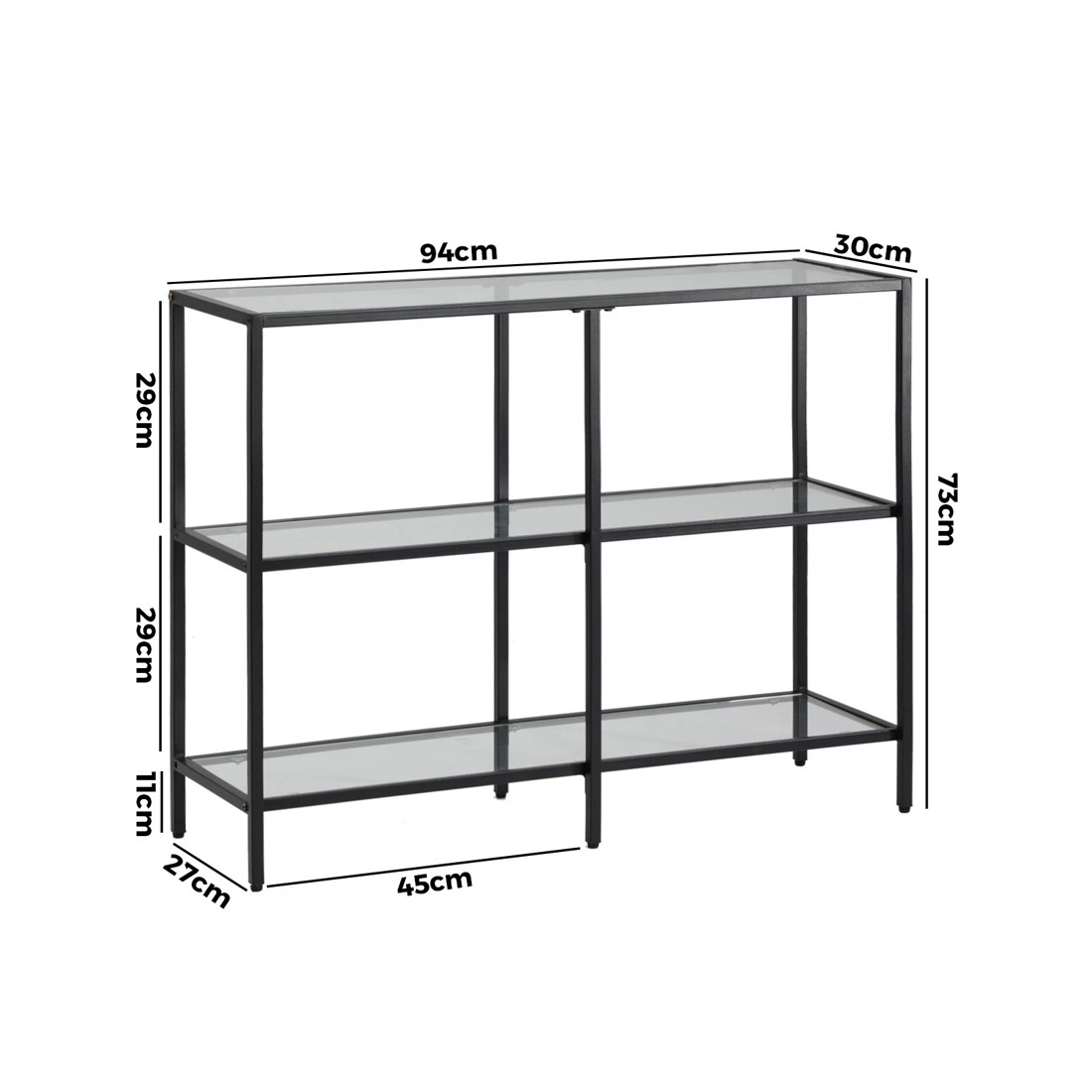 10 Oikiture Console Table Tempered Glass Sofa Table Hall Side Entry 3 Shelves
 - Black, 10 of 10