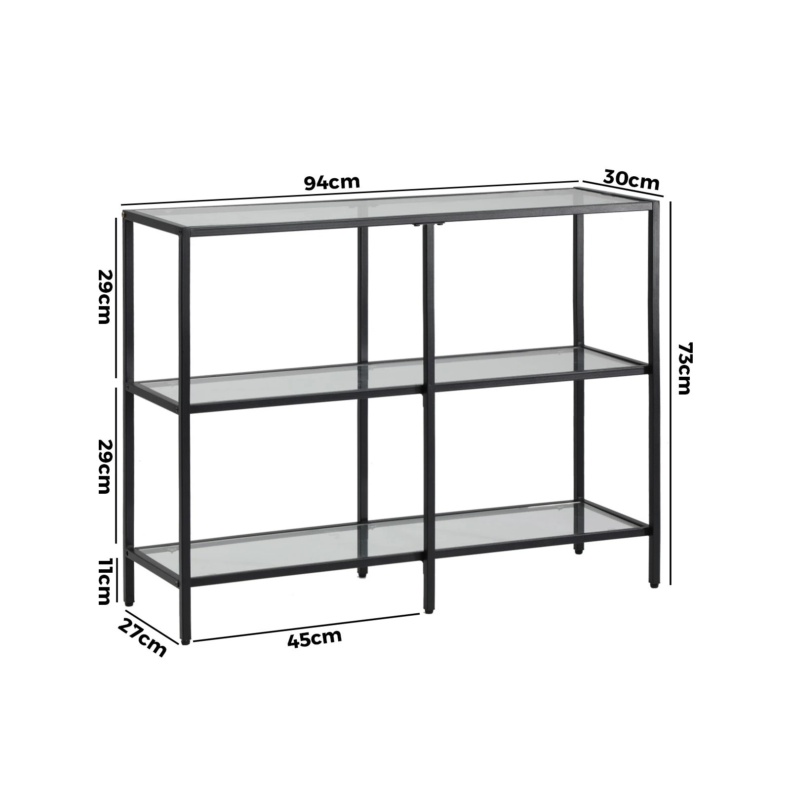 10 Oikiture Console Table Tempered Glass Sofa Table Hall Side Entry 3 Shelves
 - Black, 10 of 10